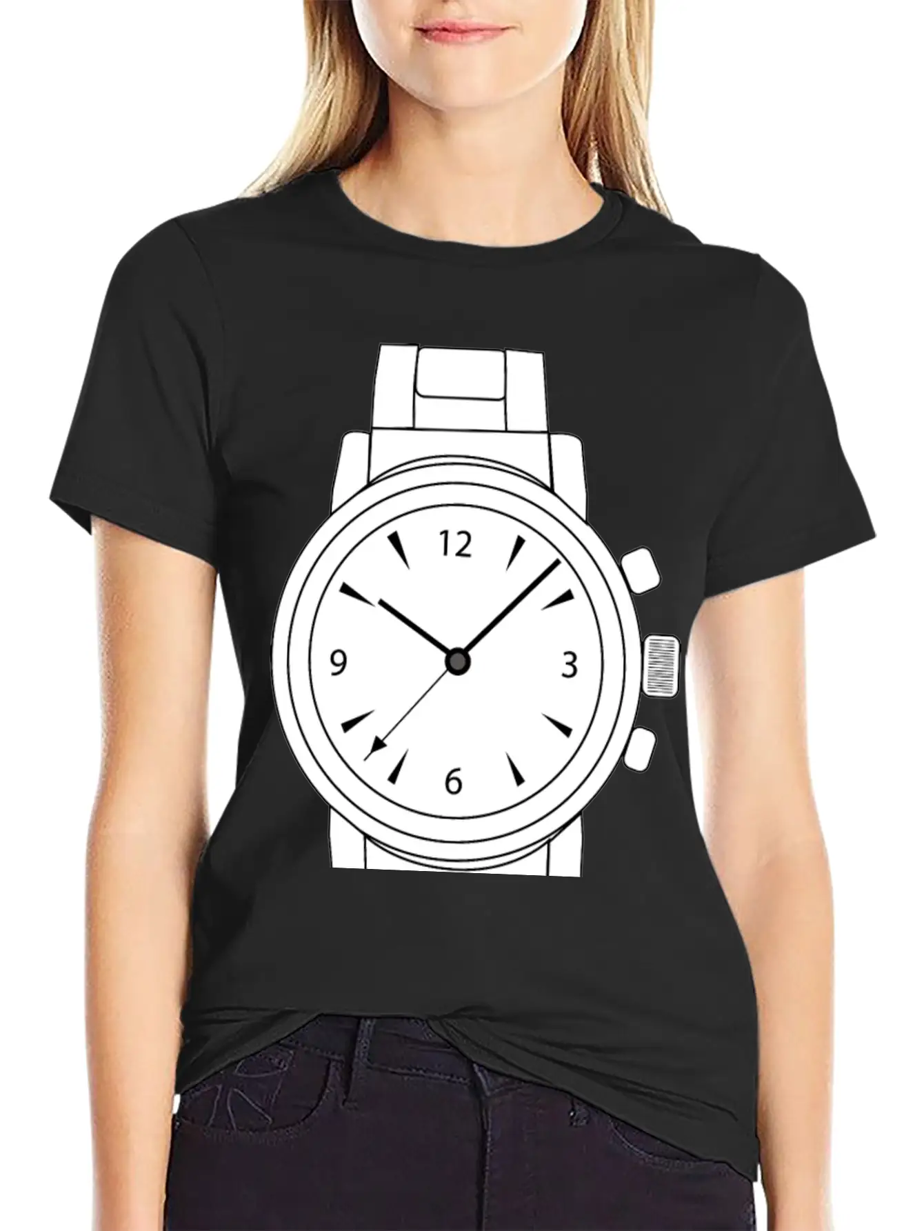 Wrist Watch Line Art Essential Cotton Tee For Daily Outfits – Unisex Style