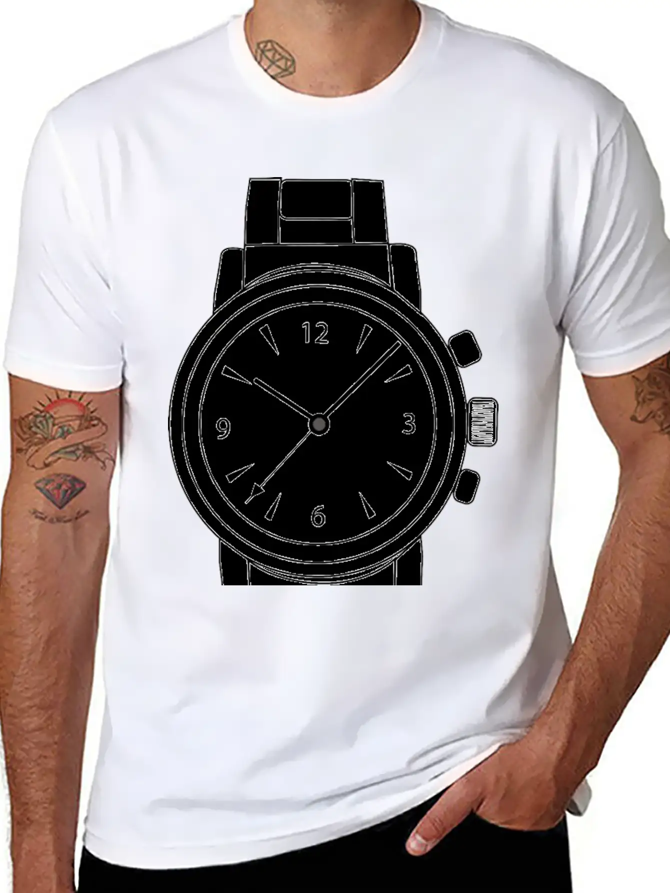 Wrist Watch Line Art Essential Cotton Tee For Daily Outfits – Unisex Style