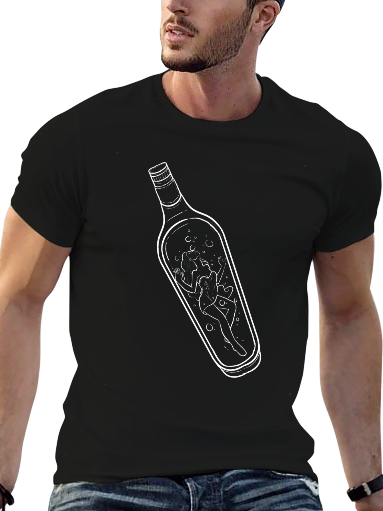 Unique Bottle Graphic Tee - Black Cotton T-Shirt