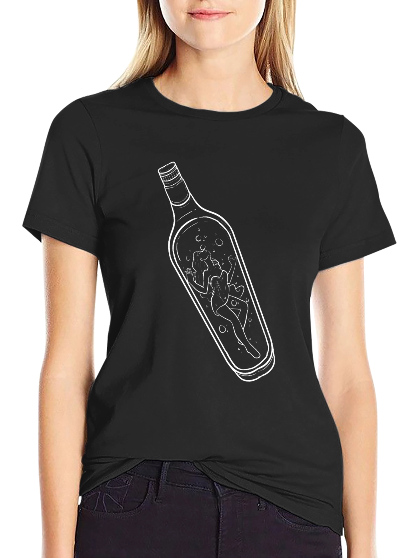Unique Bottle Graphic Tee - Black Cotton T-Shirt