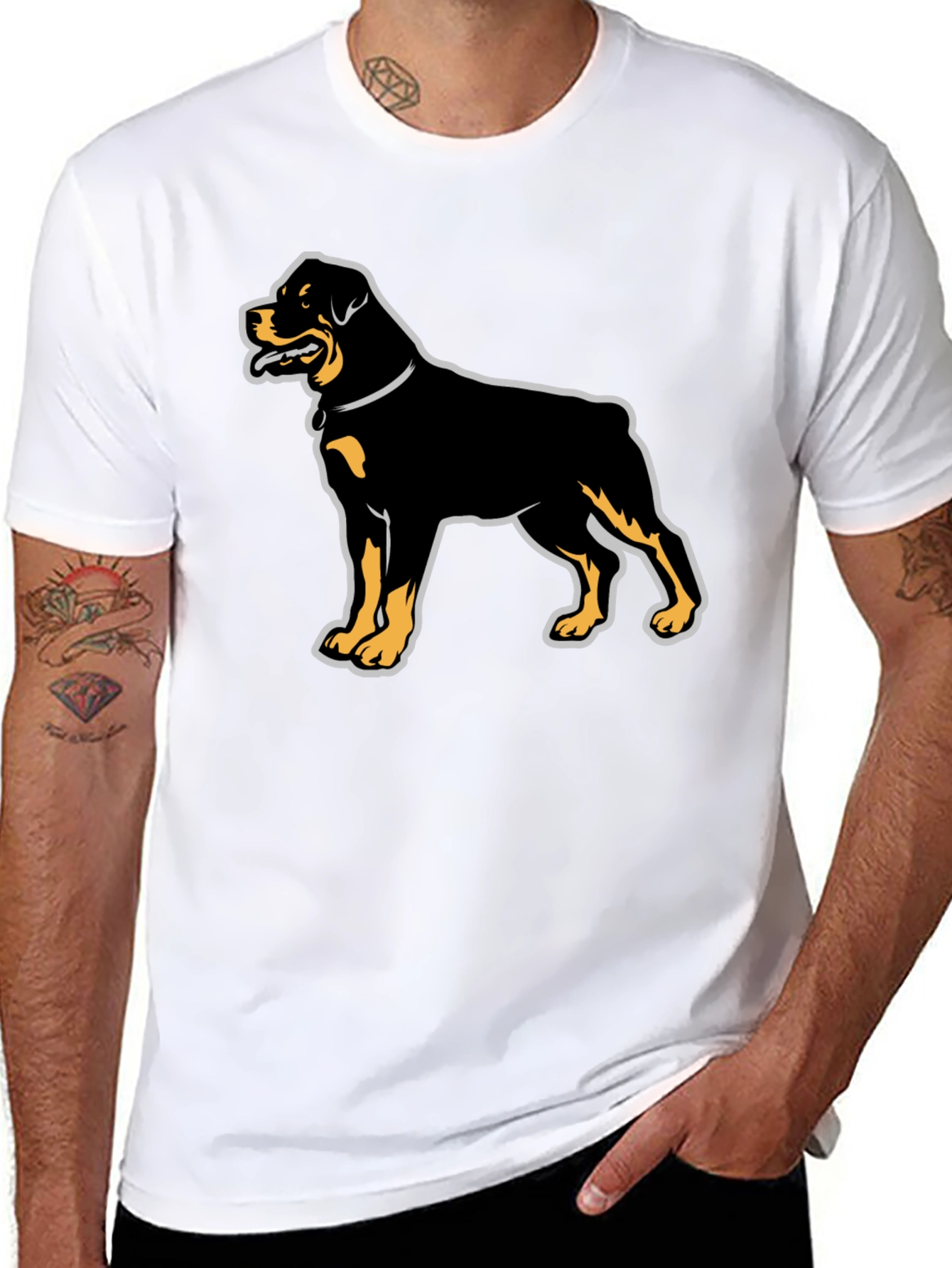 Rottweiler Graphic Tee - Black Cotton Casual T-Shirt