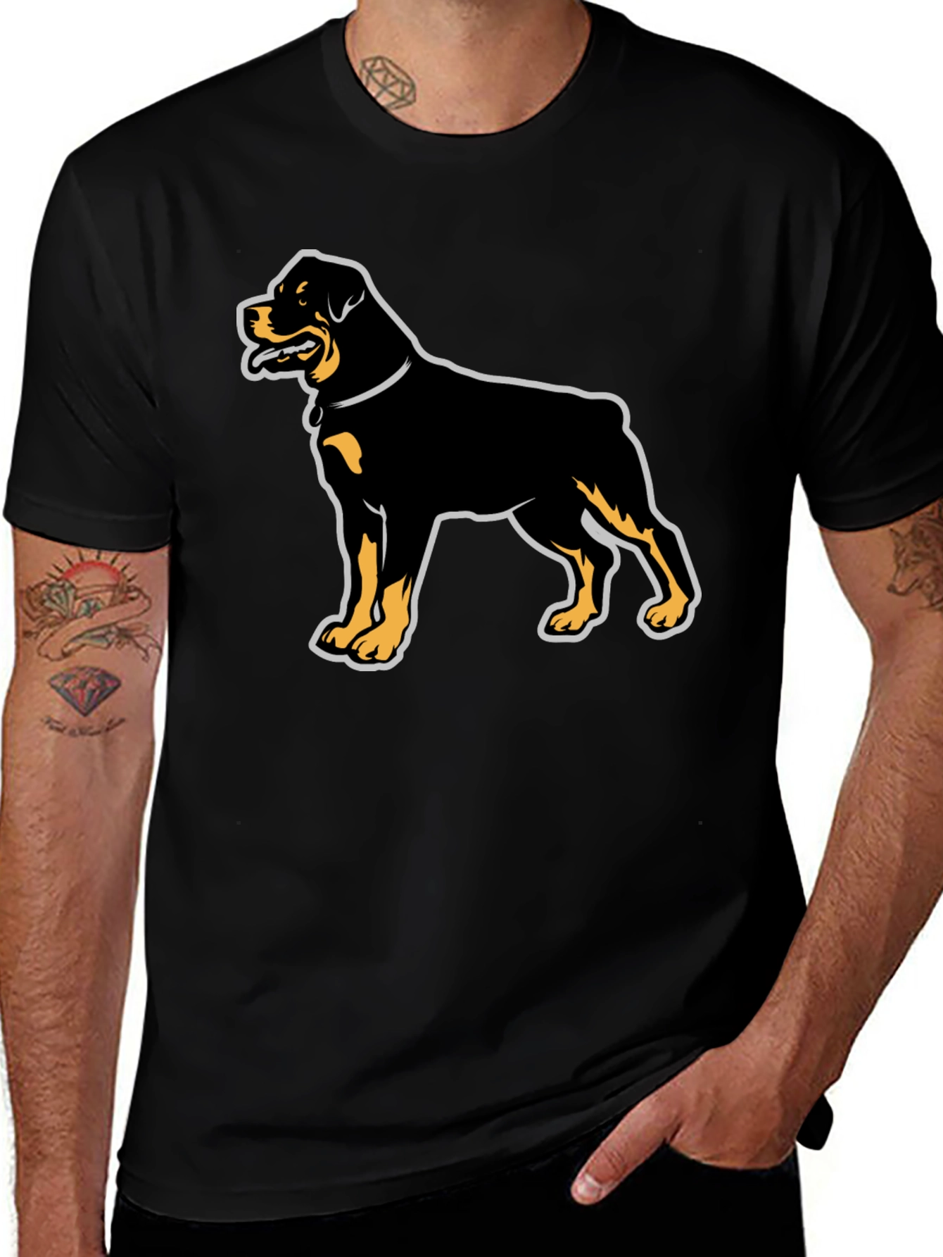 Rottweiler Graphic Tee - Black Cotton Casual T-Shirt
