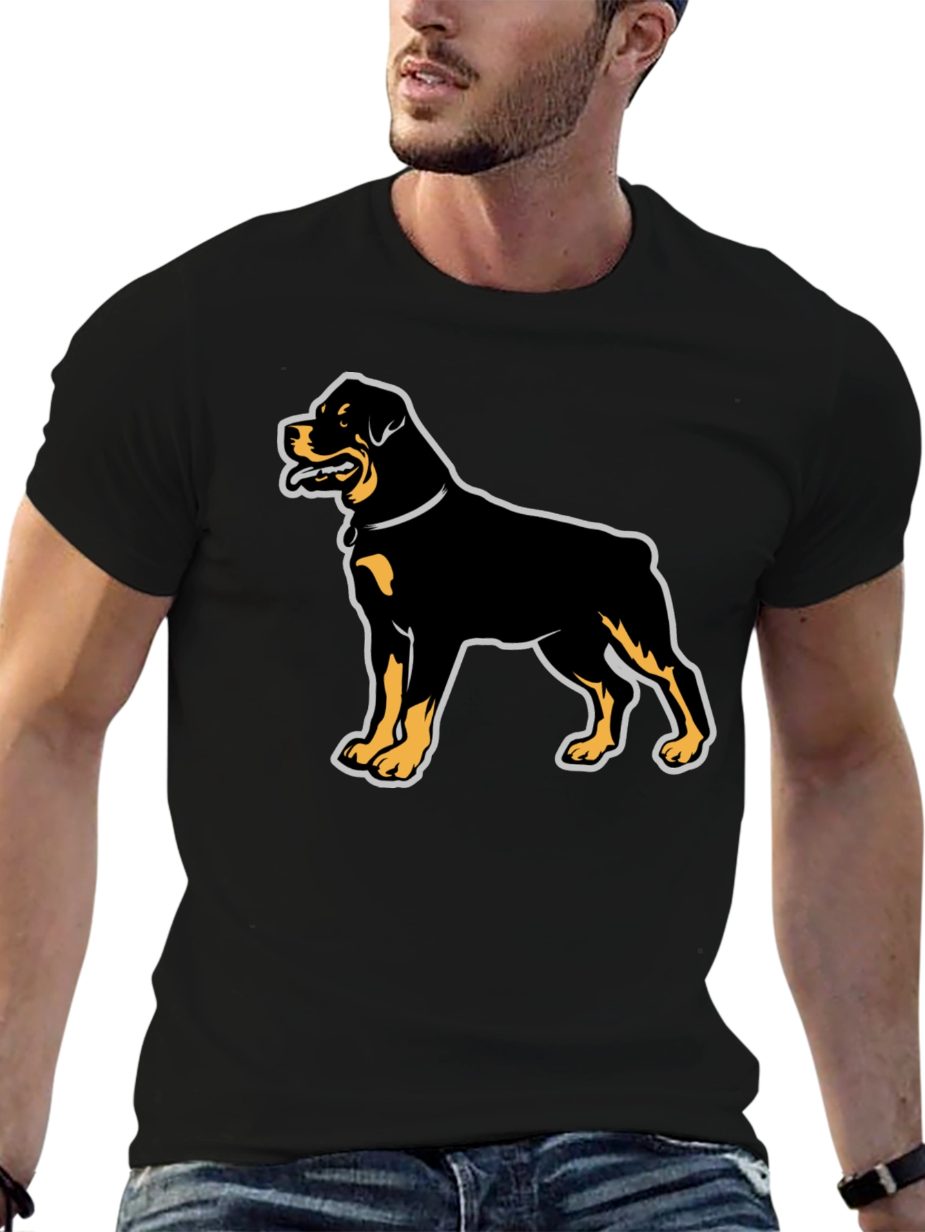 Rottweiler Graphic Tee - Black Cotton Casual T-Shirt