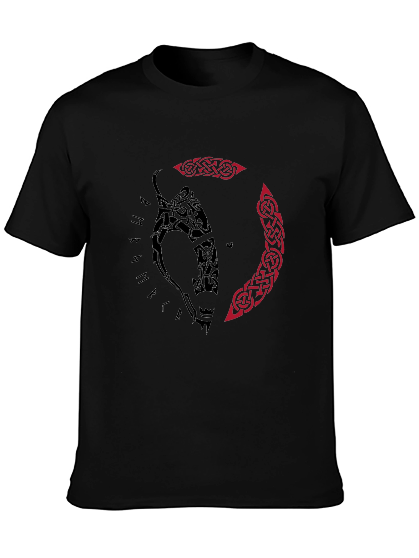 Viking Wolf Tattoo Graphic Tee - Black