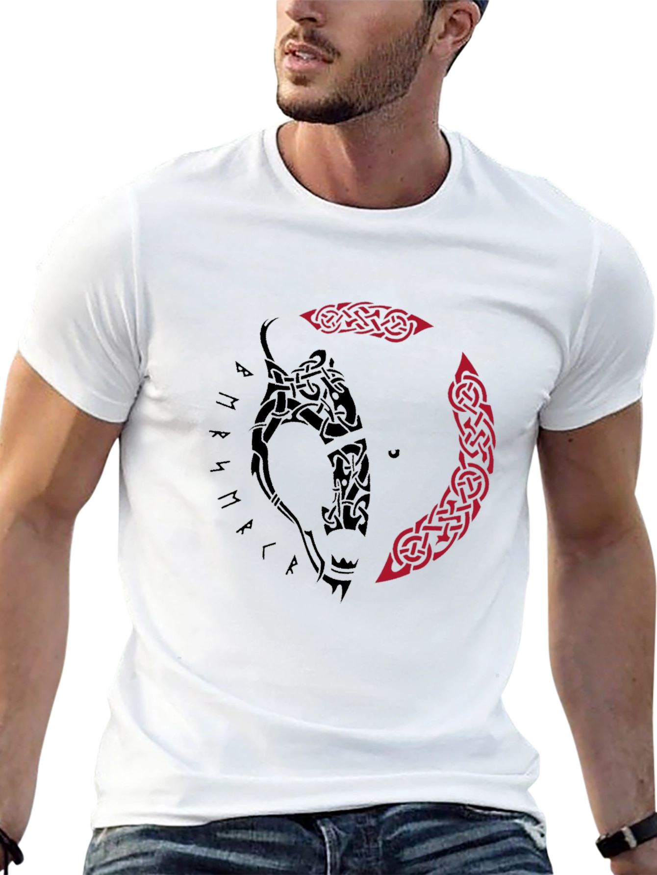 Viking Wolf Tattoo Graphic Tee - Black