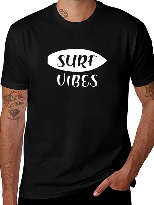 Surf Vibes Graphic Tee - Black Cotton Casual Shirt