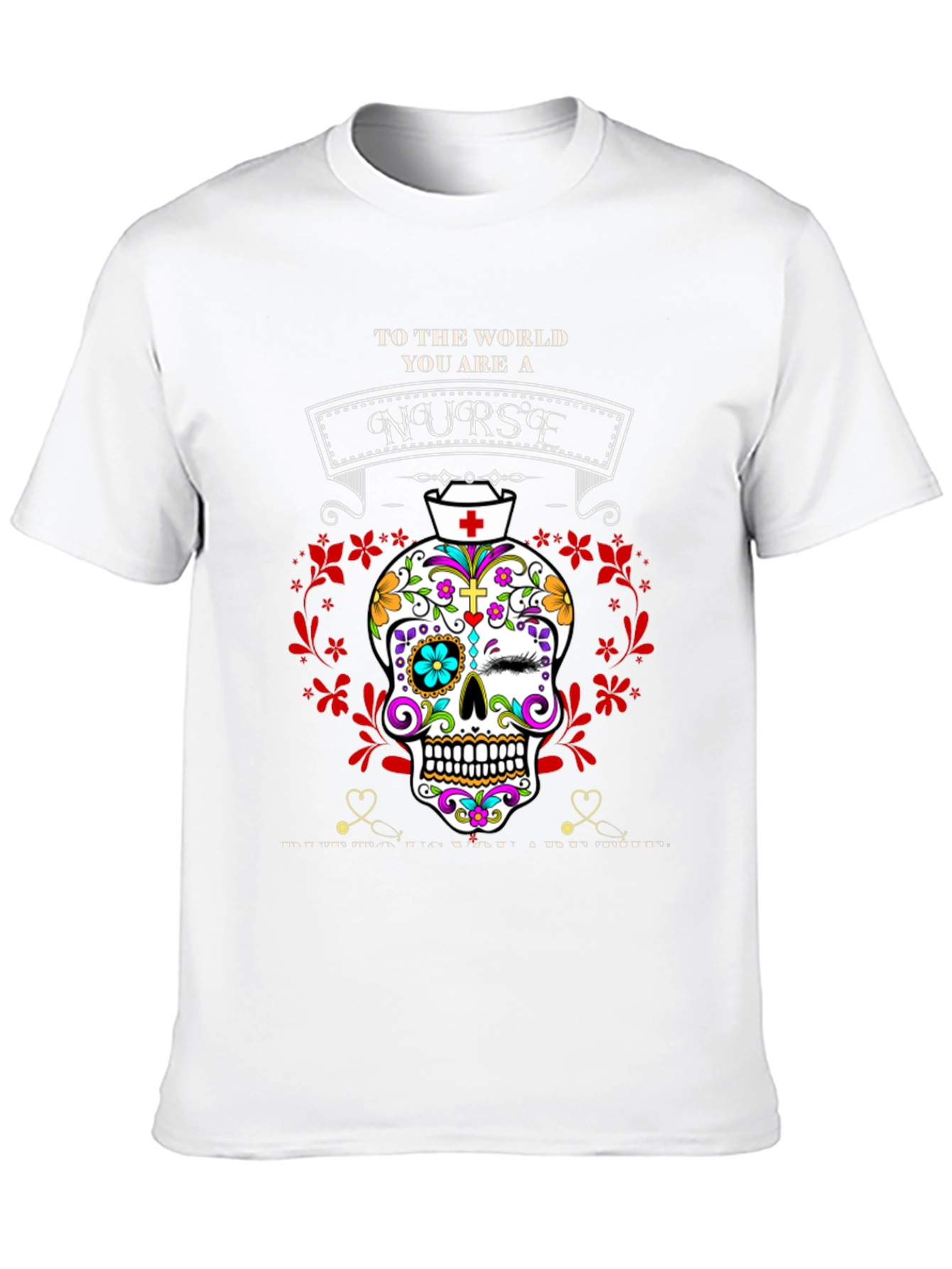 Nurse Sugar Skull T-Shirt - Day of the Dead