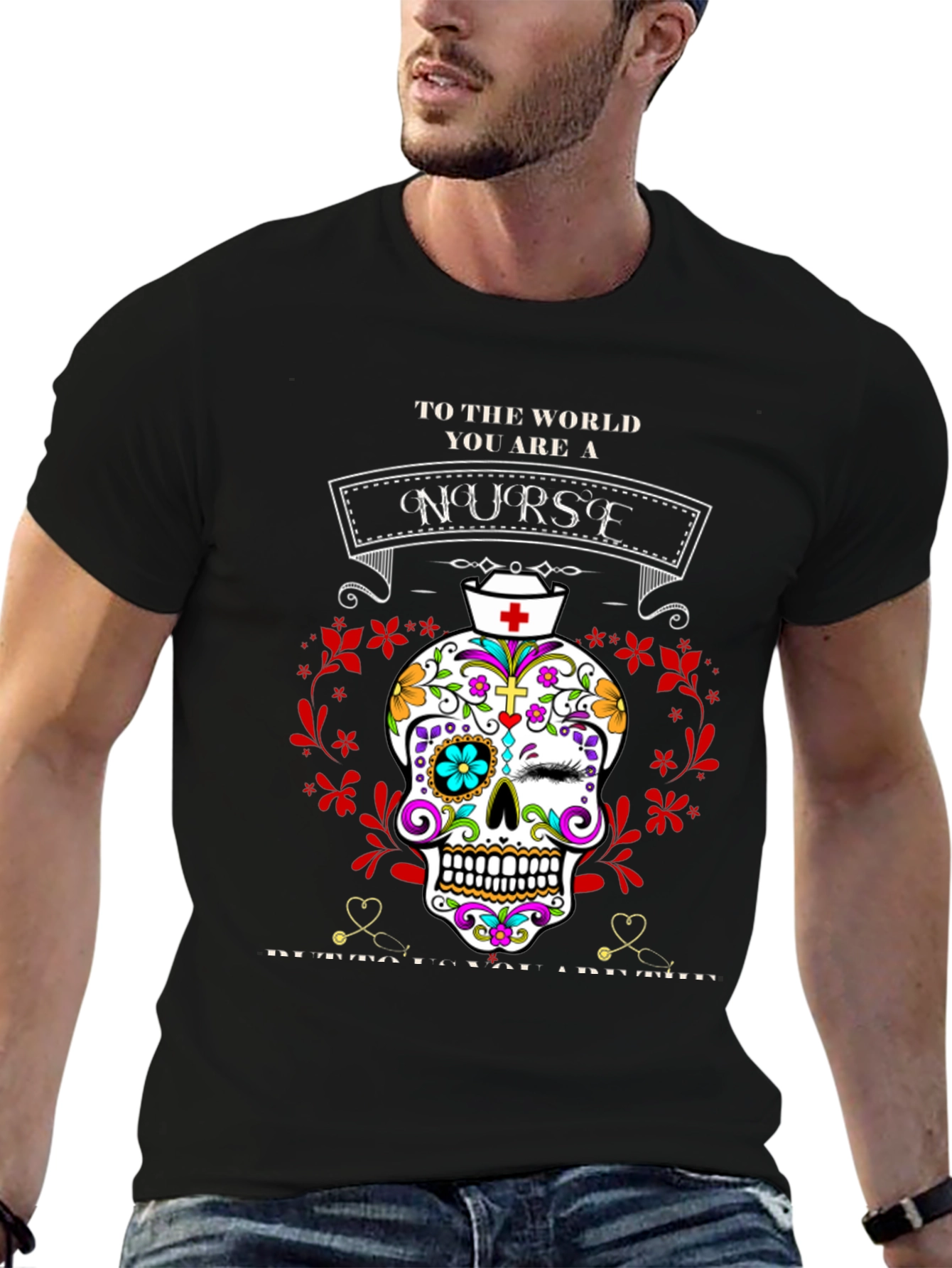 Nurse Sugar Skull T-Shirt - Day of the Dead