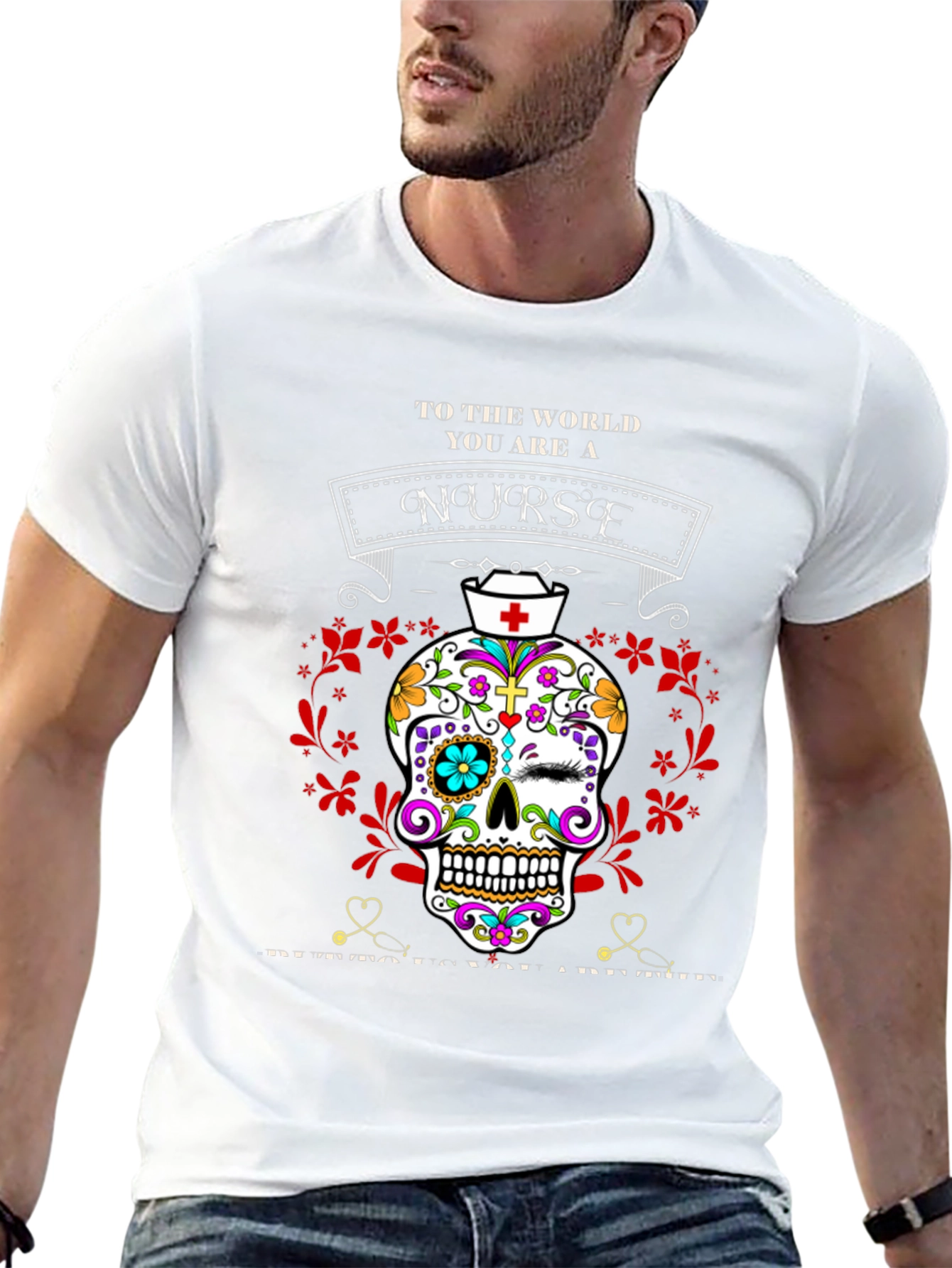 Nurse Sugar Skull T-Shirt - Day of the Dead