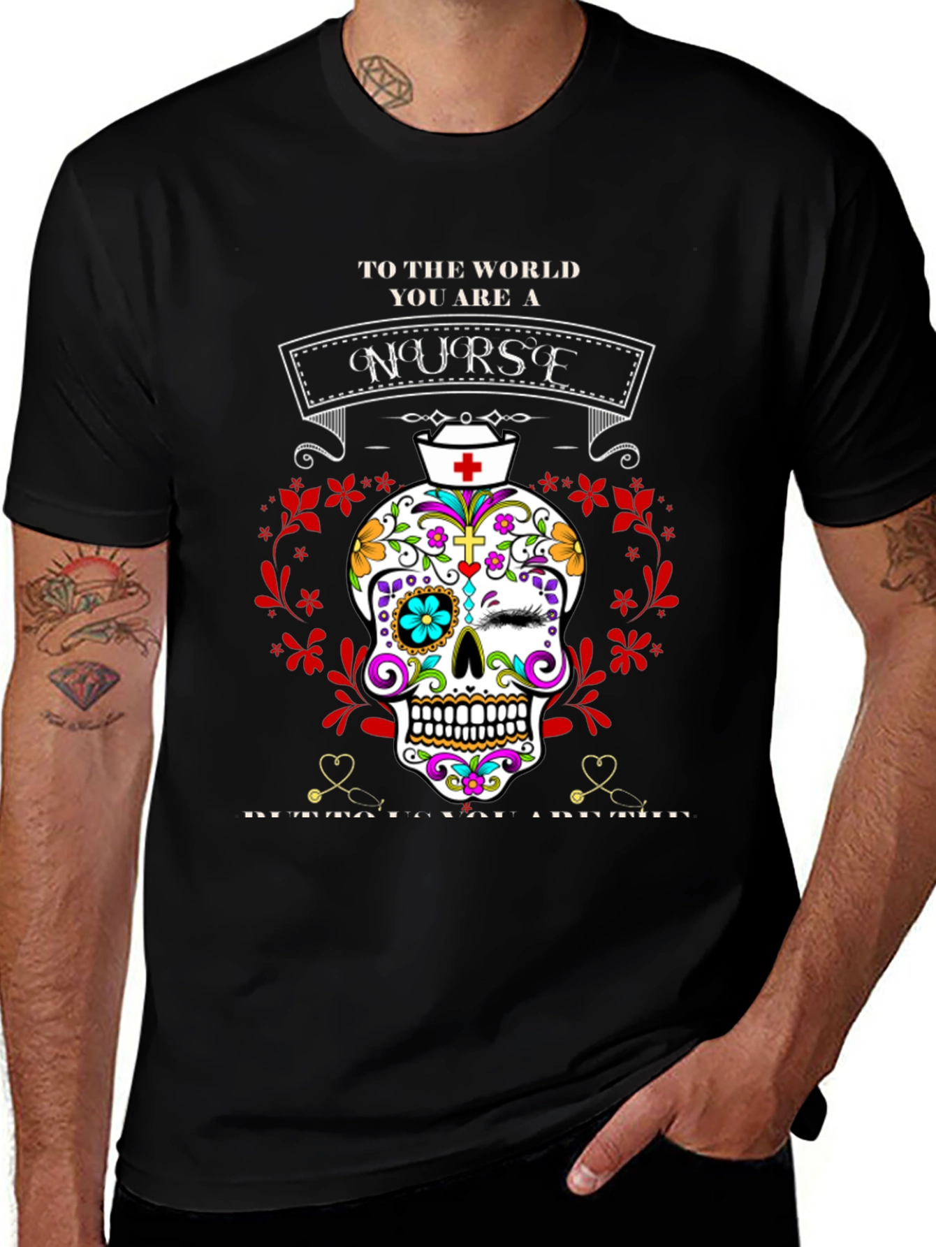 Nurse Sugar Skull T-Shirt - Day of the Dead