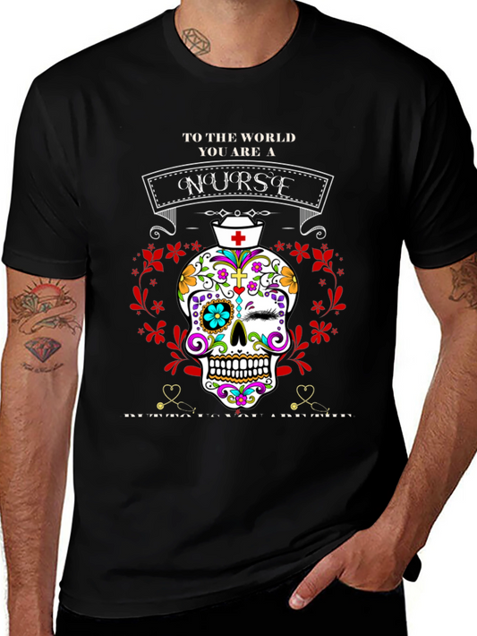 Nurse Sugar Skull T-Shirt - Day of the Dead