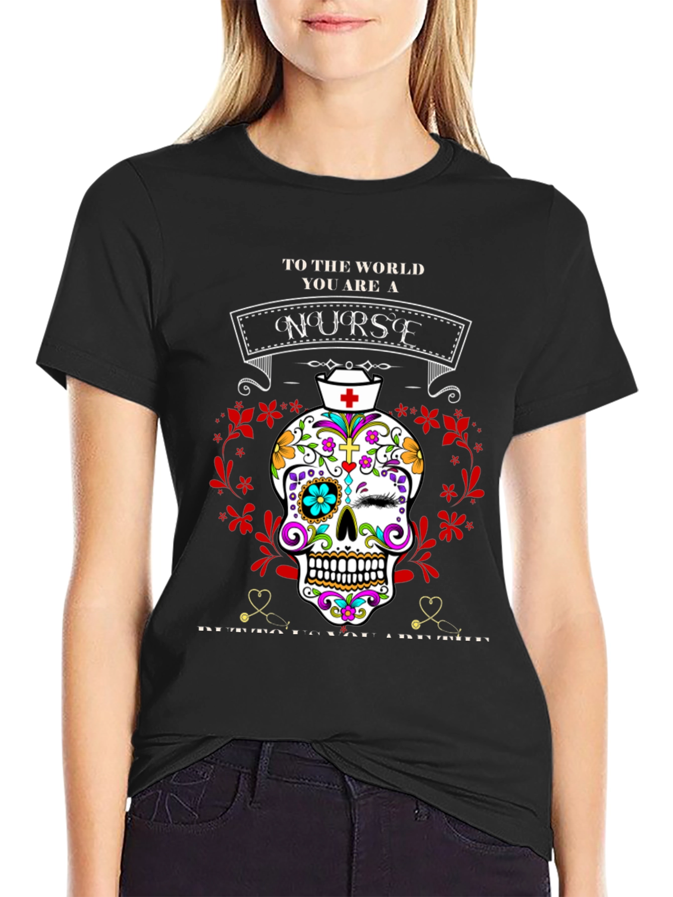 Nurse Sugar Skull T-Shirt - Day of the Dead