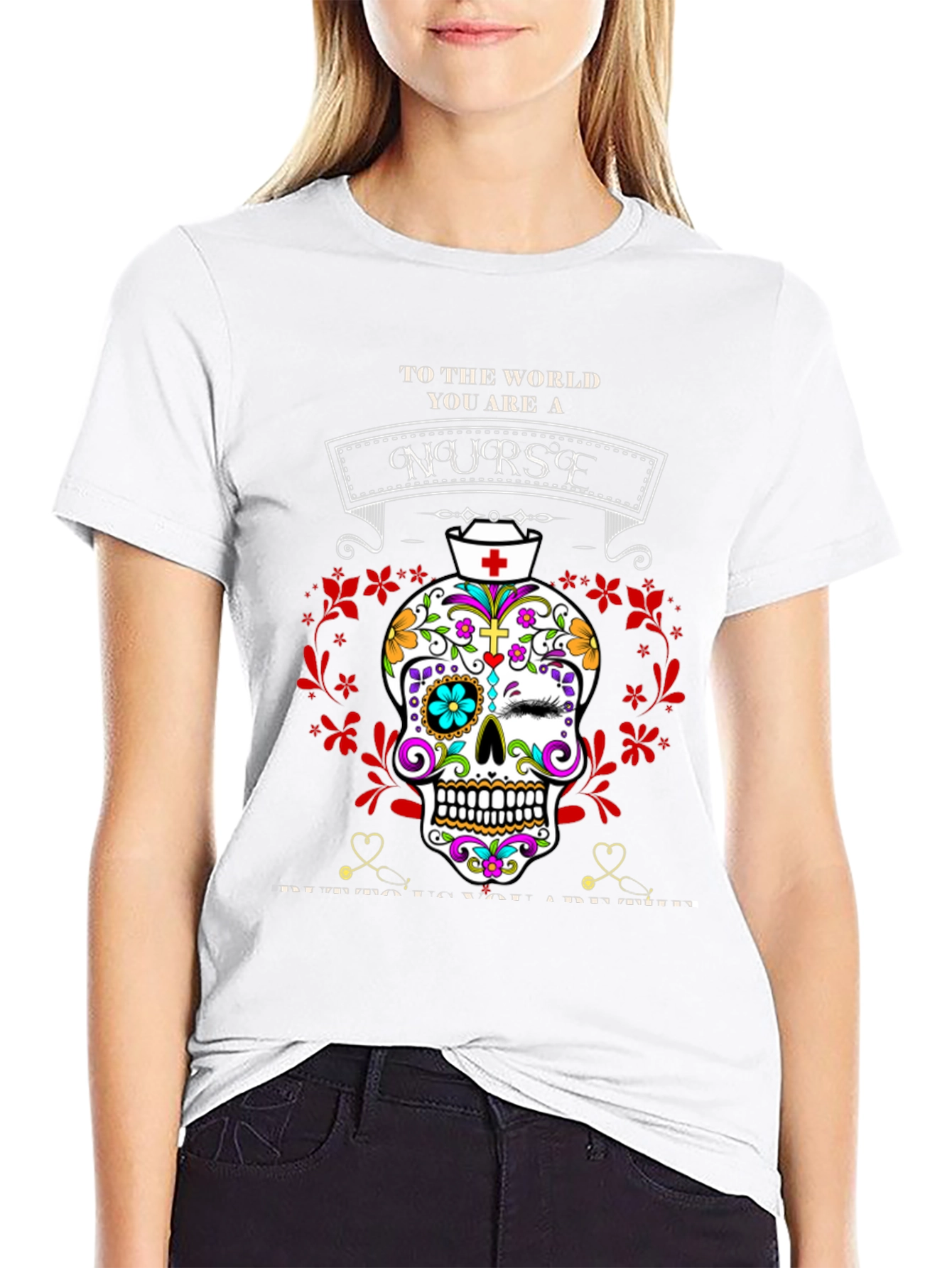 Nurse Sugar Skull T-Shirt - Day of the Dead