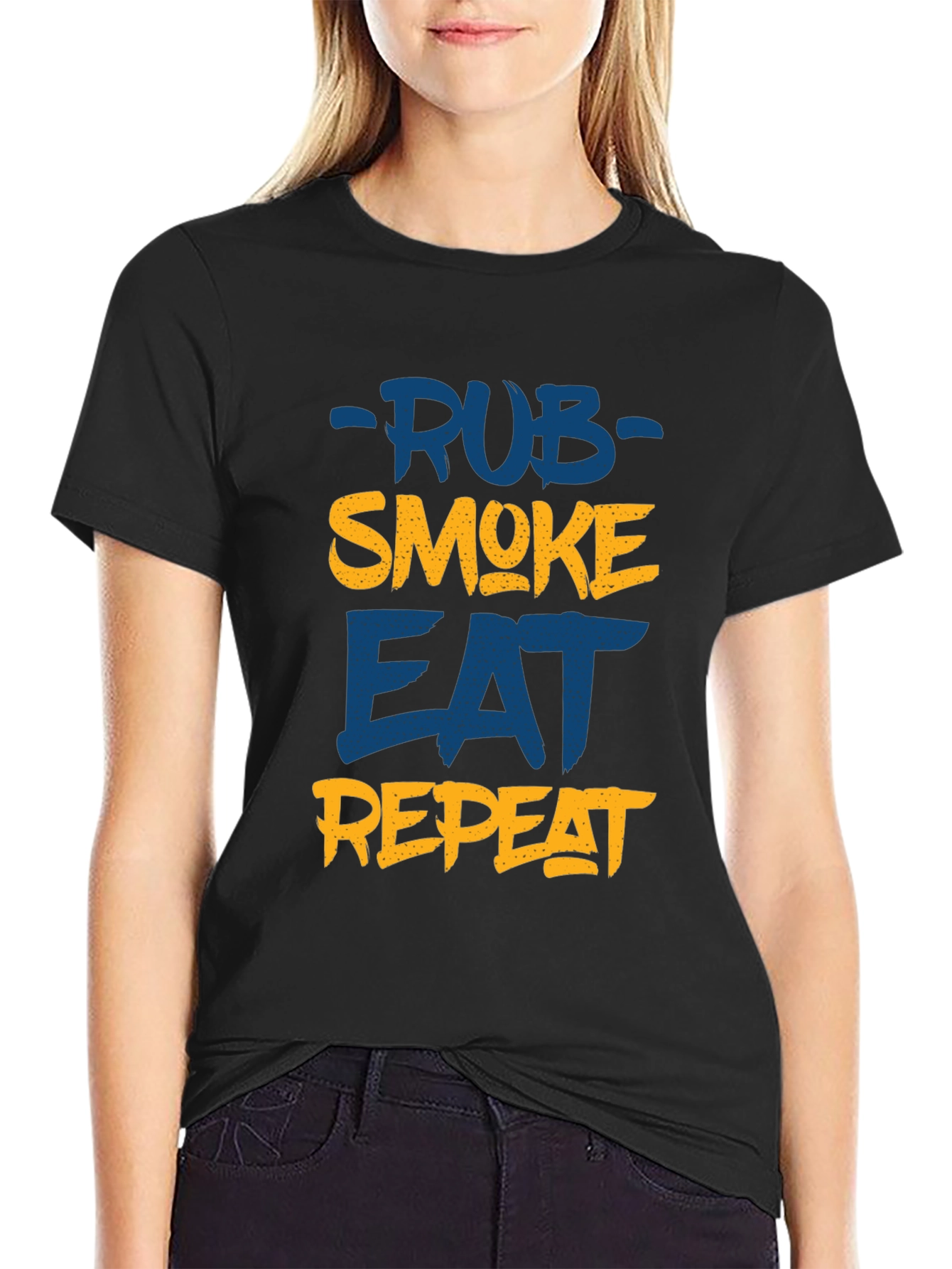 Rub Smoke Eat Repeat Mens Black T-Shirt