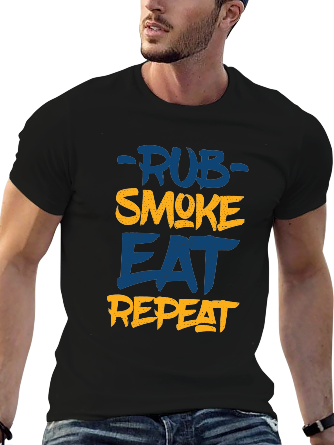 Rub Smoke Eat Repeat Mens Black T-Shirt