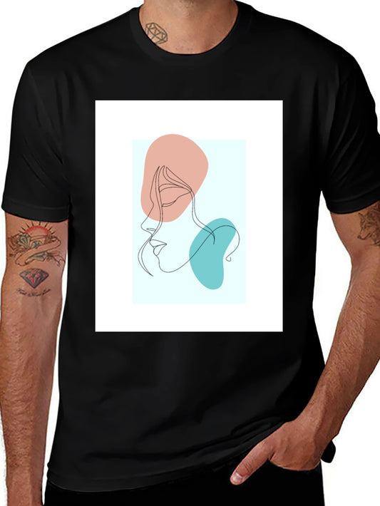 Abstract Face Line Art Black T-Shirt
