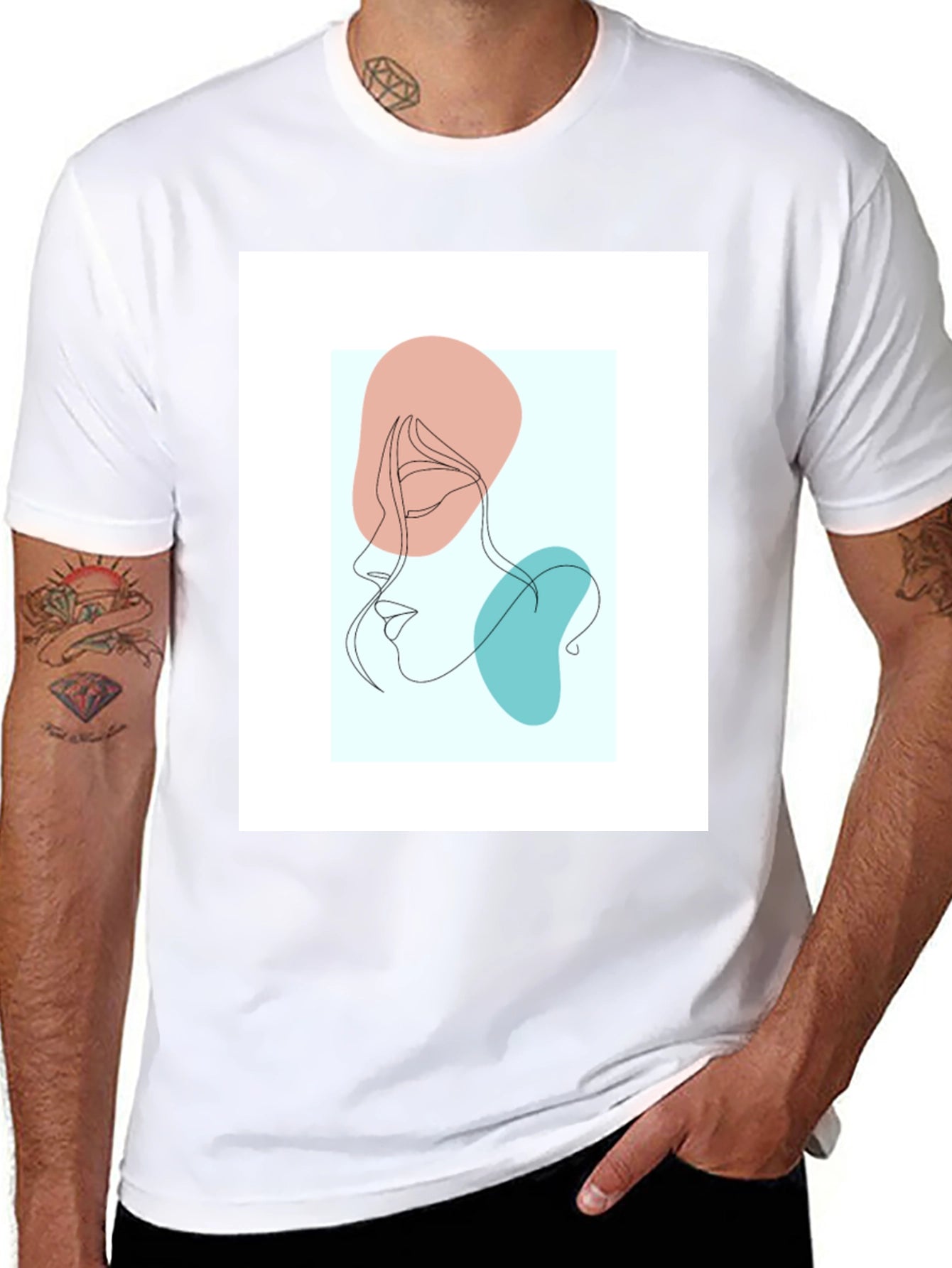 Abstract Face Line Art Black T-Shirt
