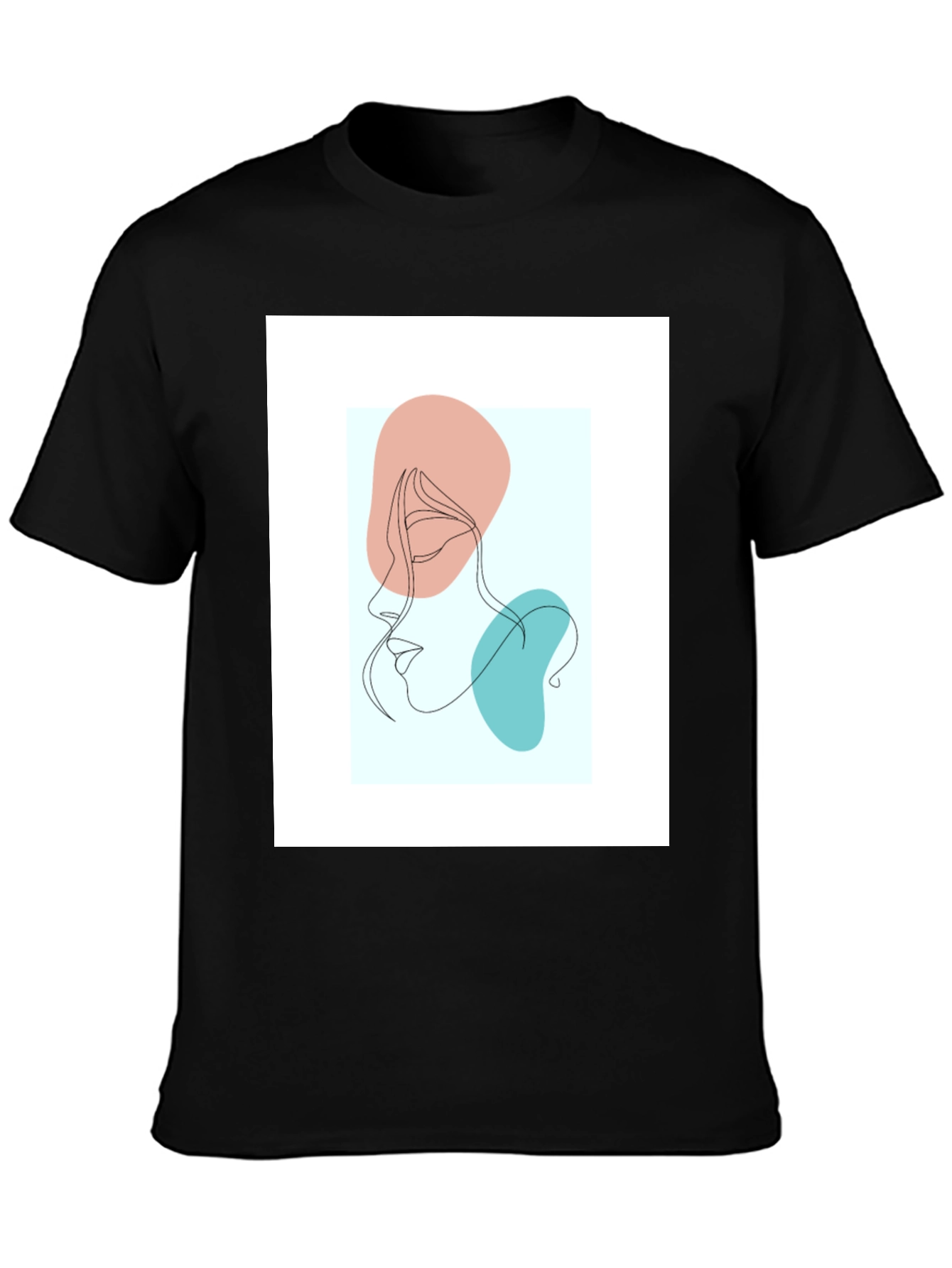 Abstract Face Line Art Black T-Shirt