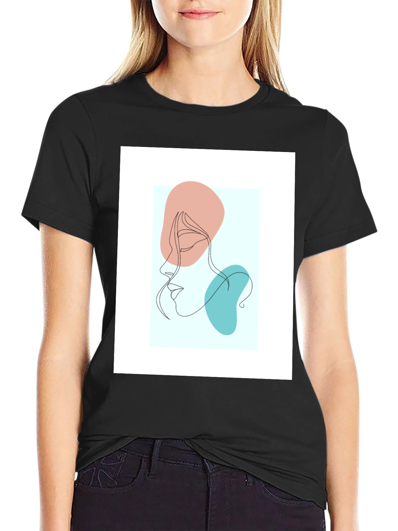 Abstract Face Line Art Black T-Shirt