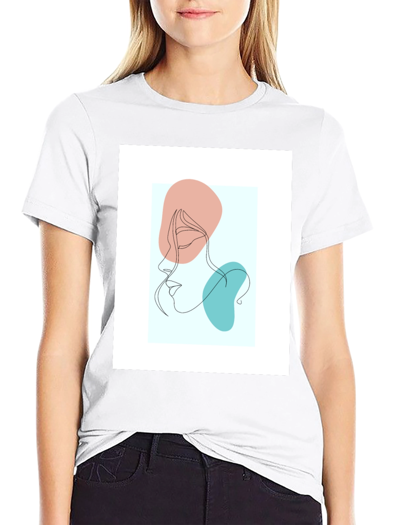 Abstract Face Line Art Black T-Shirt