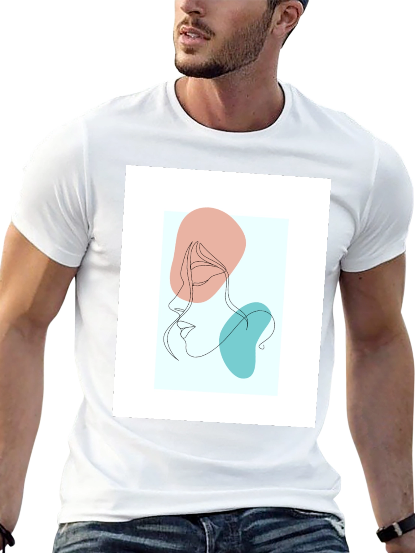 Abstract Face Line Art Black T-Shirt