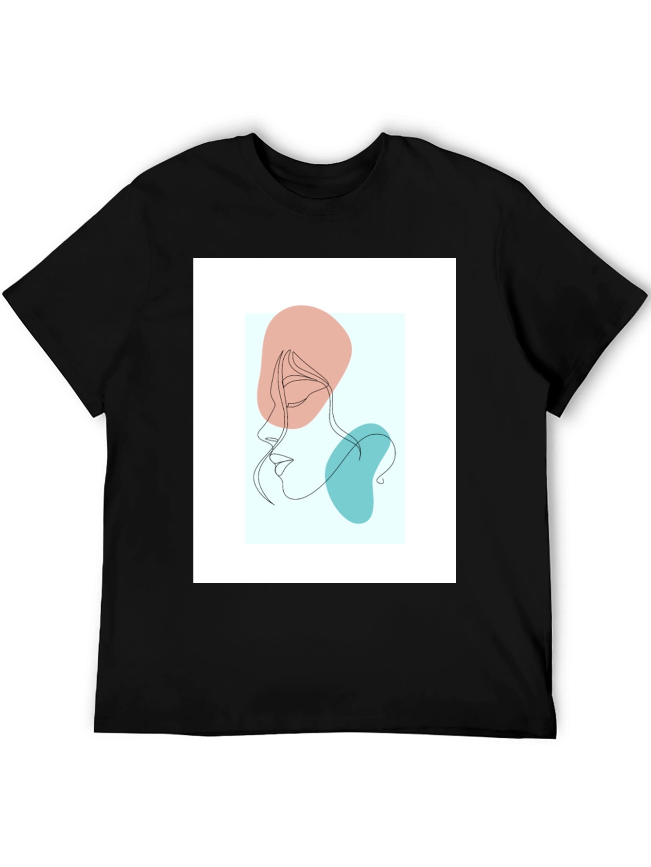 Abstract Face Line Art Black T-Shirt
