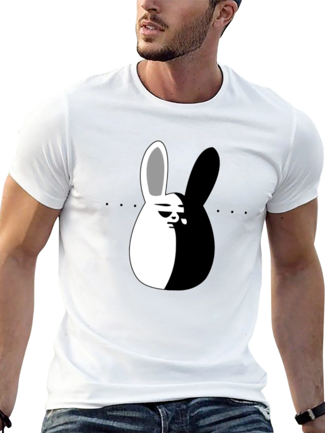 Yin Yang Rabbit Graphic T-Shirt - Black Casual Tee