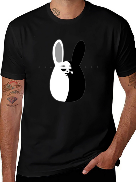 Yin Yang Rabbit Graphic T-Shirt - Black Casual Tee