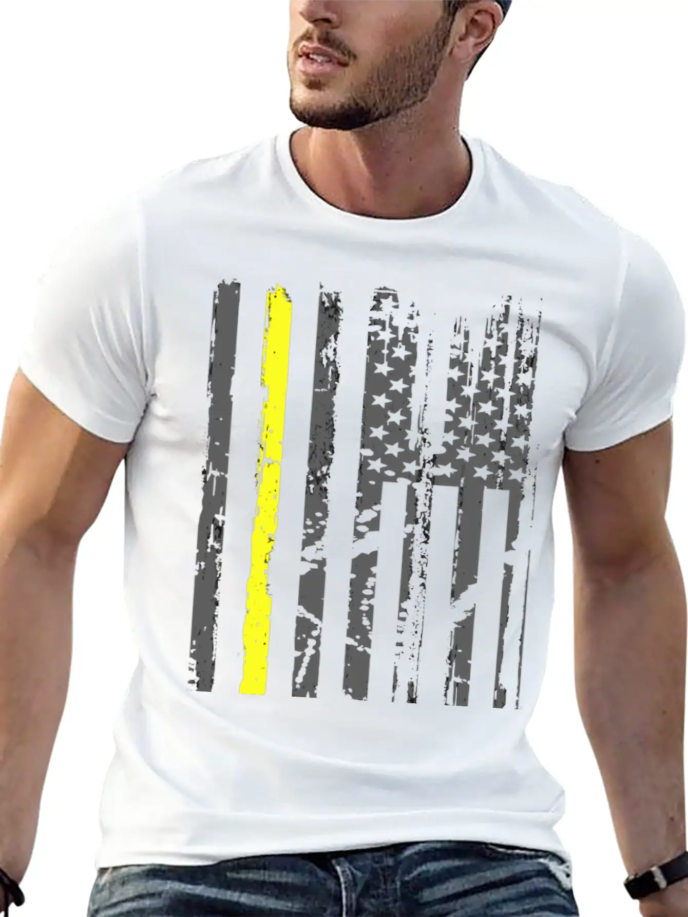 Yellow Line Towing American Flag Tow Truck Driver Basic Graphic T-Shirt – Daily Comfort In Soft Cotton
