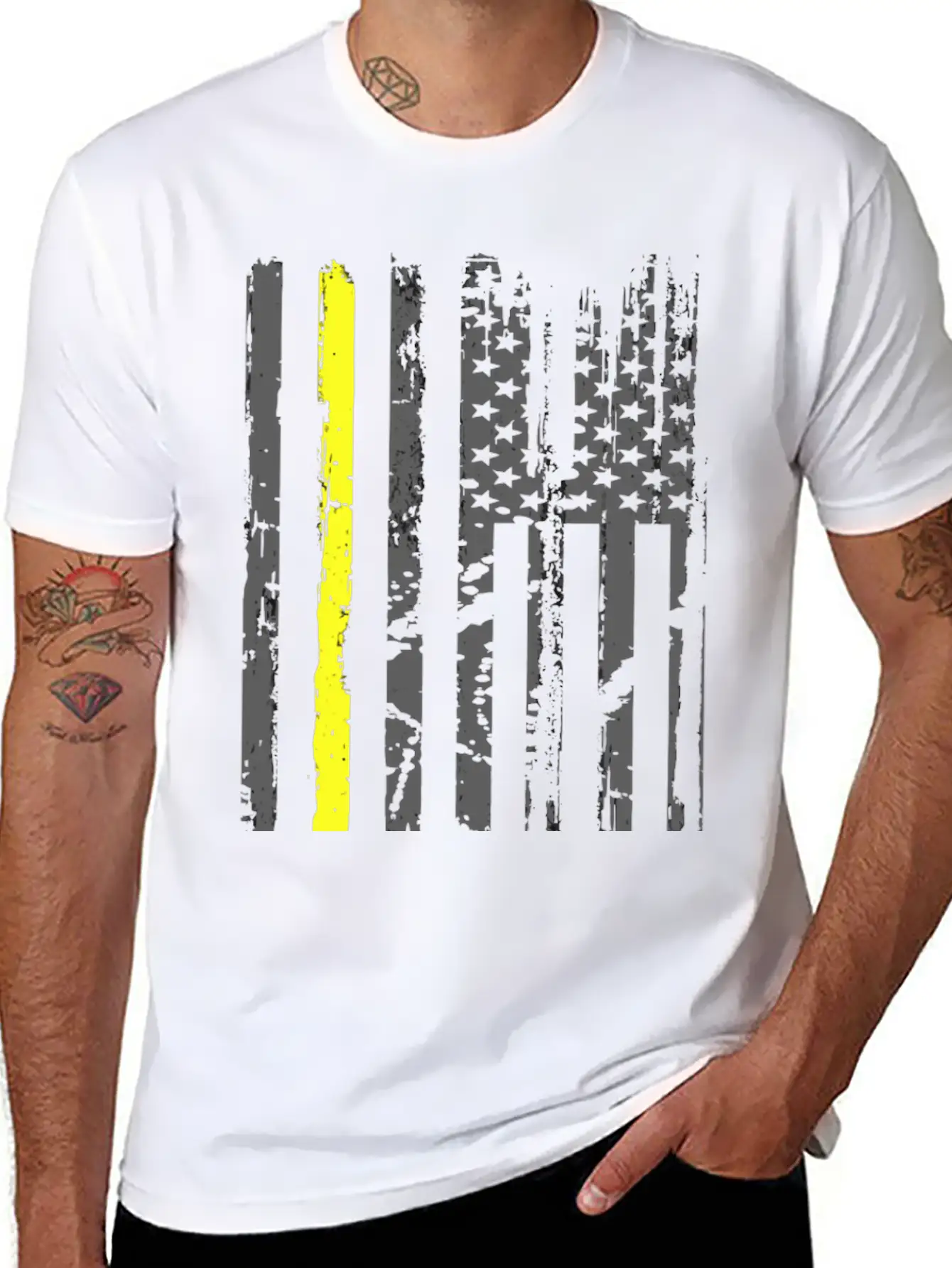 Yellow Line Towing American Flag Tow Truck Driver Basic Graphic T-Shirt – Daily Comfort In Soft Cotton