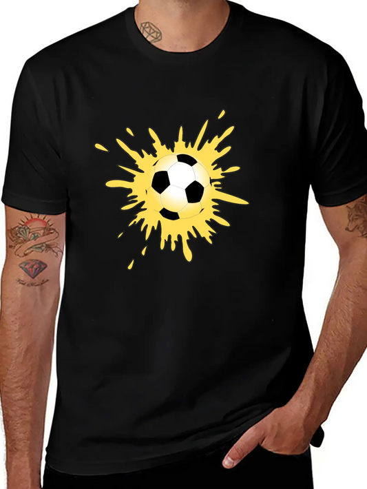 Yellow Paint Splatter Soccer Ball Lightweight Cotton T-Shirt – Daily Comfort Graphic Shirt