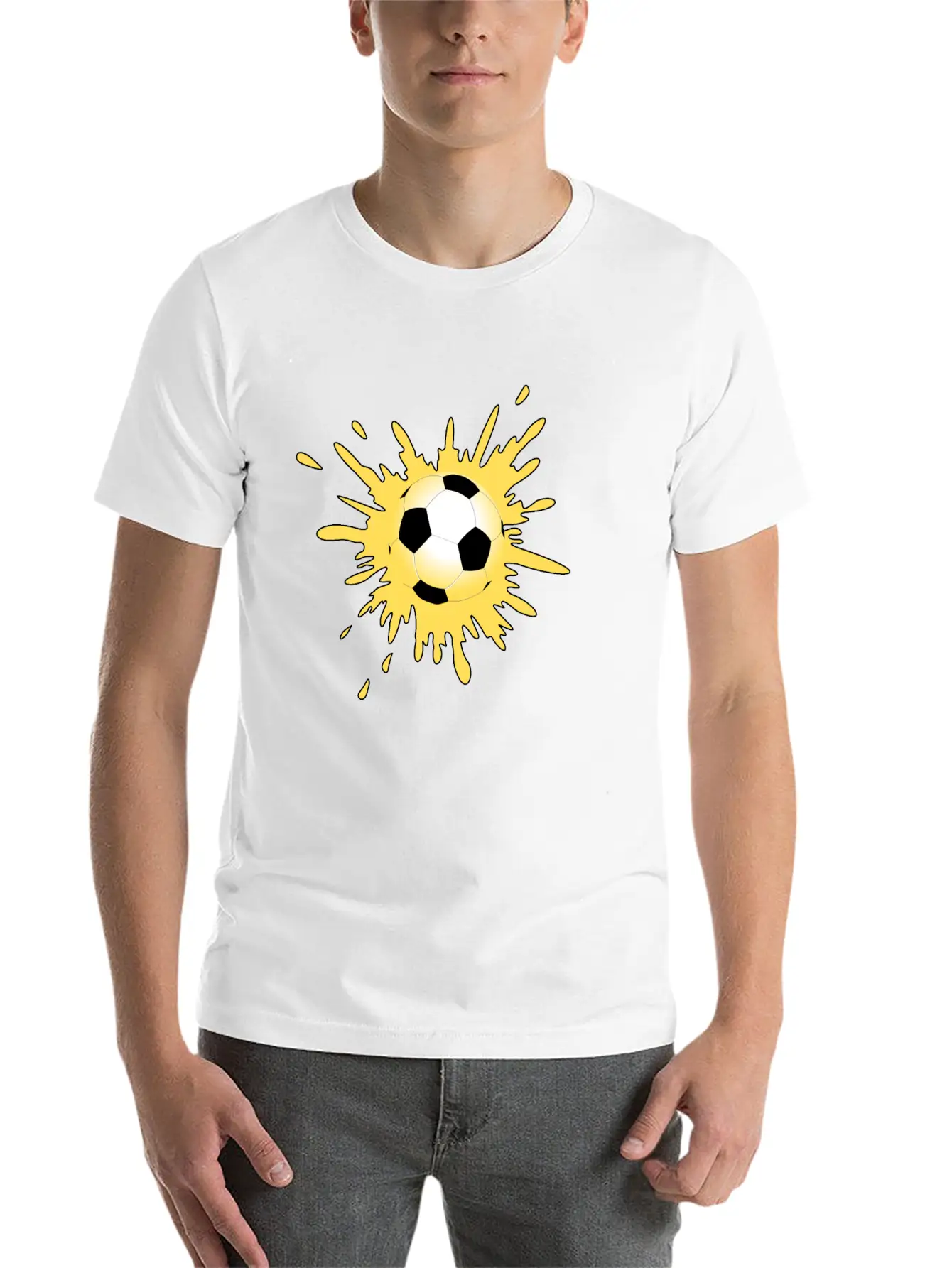 Yellow Paint Splatter Soccer Ball Lightweight Cotton T-Shirt – Daily Comfort Graphic Shirt