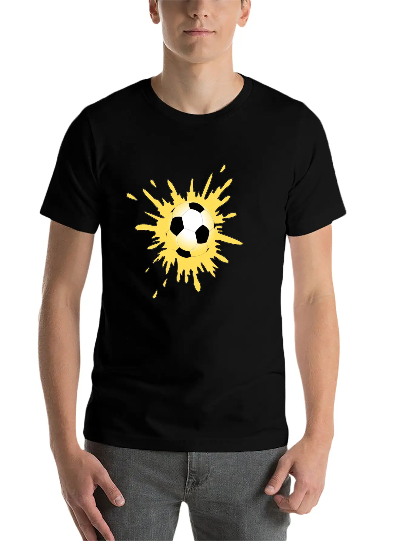 Yellow Paint Splatter Soccer Ball Lightweight Cotton T-Shirt – Daily Comfort Graphic Shirt