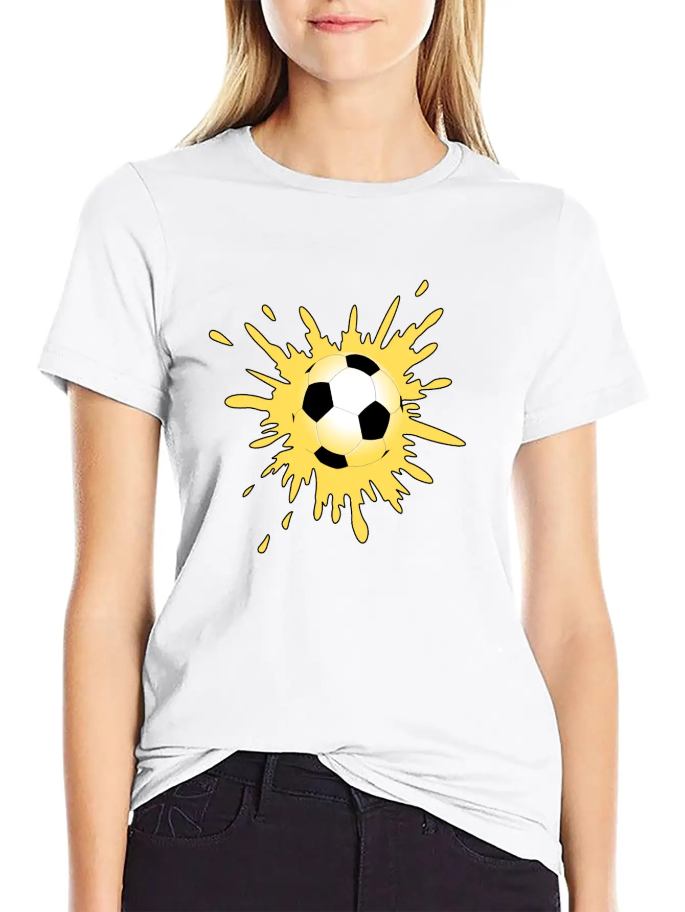 Yellow Paint Splatter Soccer Ball Lightweight Cotton T-Shirt – Daily Comfort Graphic Shirt