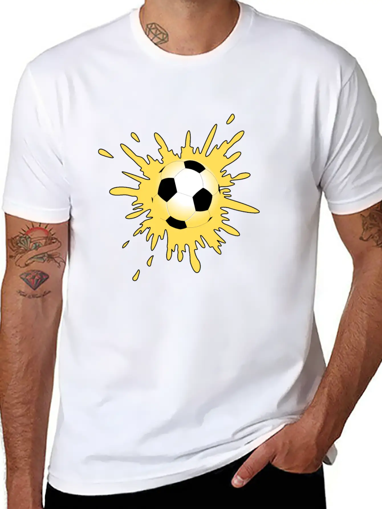 Yellow Paint Splatter Soccer Ball Lightweight Cotton T-Shirt – Daily Comfort Graphic Shirt