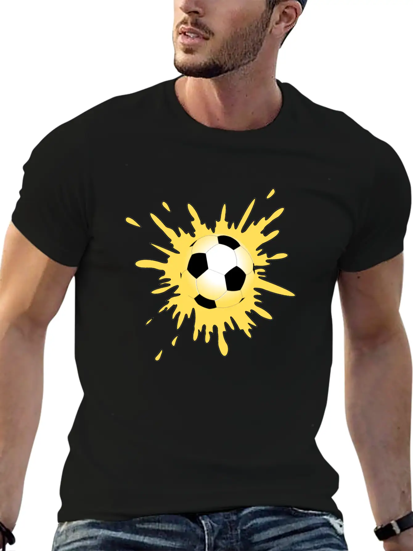Yellow Paint Splatter Soccer Ball Lightweight Cotton T-Shirt – Daily Comfort Graphic Shirt
