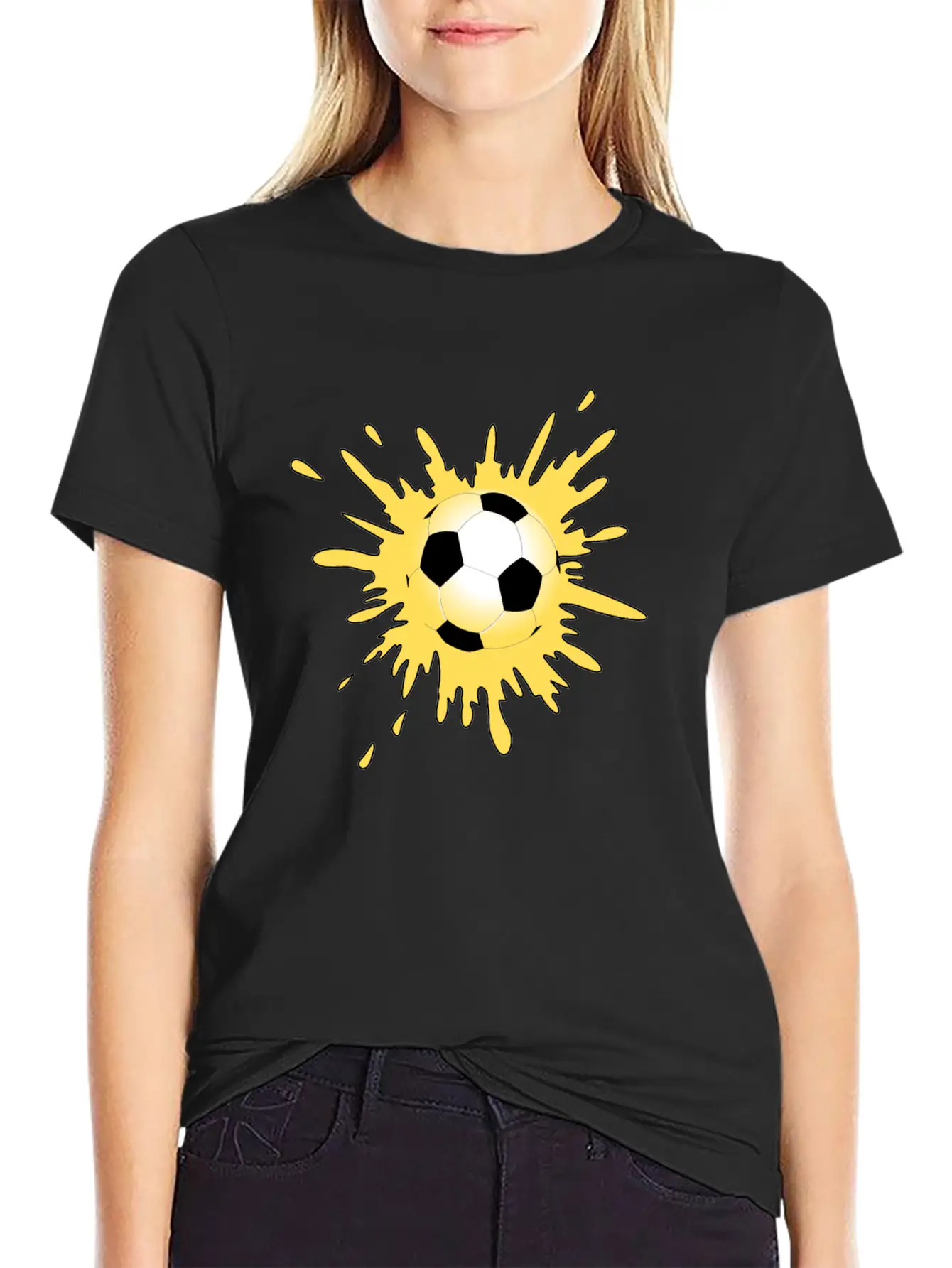 Yellow Paint Splatter Soccer Ball Lightweight Cotton T-Shirt – Daily Comfort Graphic Shirt