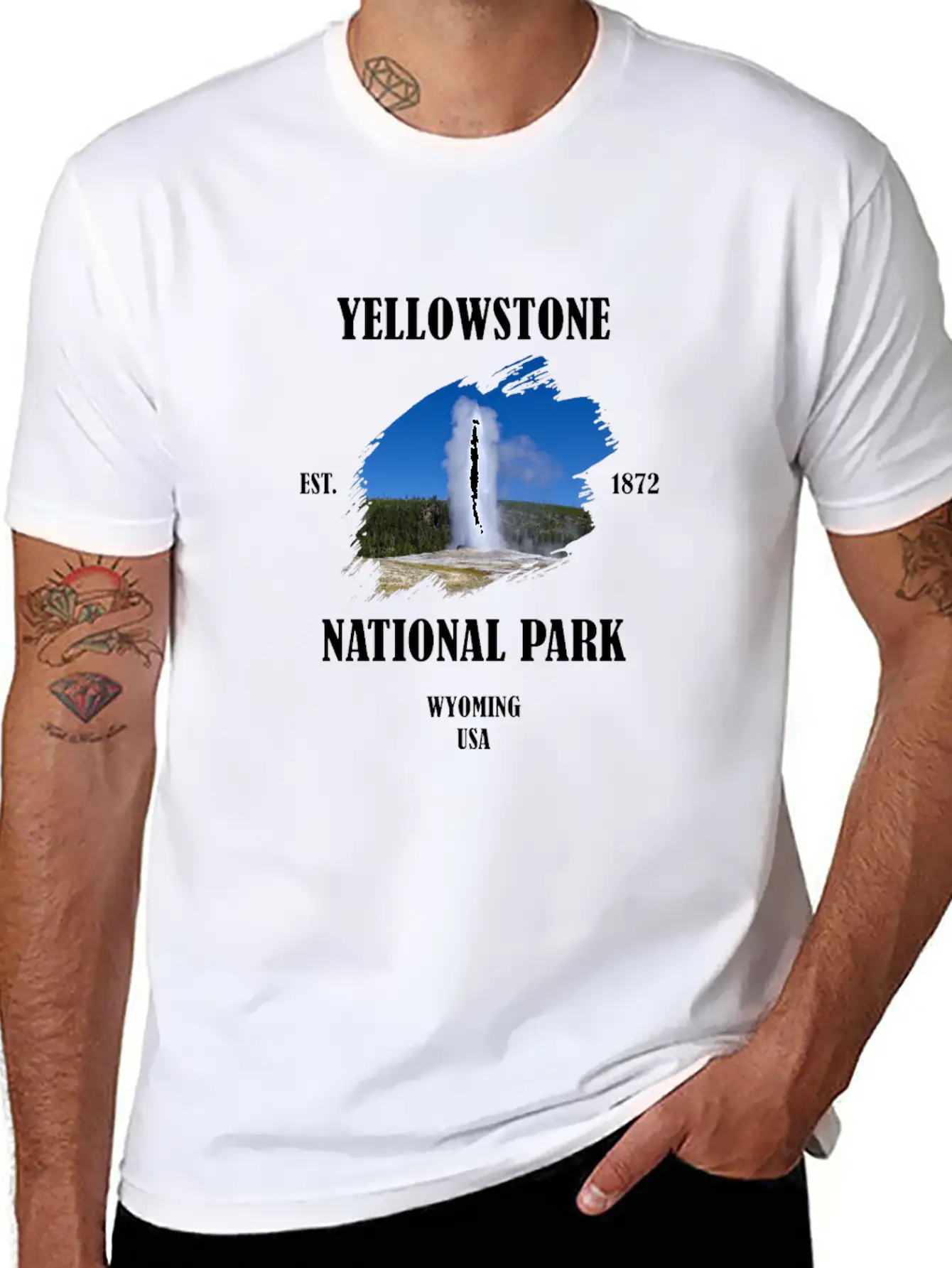Yellowstone National Park Wyoming USA Geyser Bison Unisex Casual T-Shirt ��� Clean Design For Daily Comfort