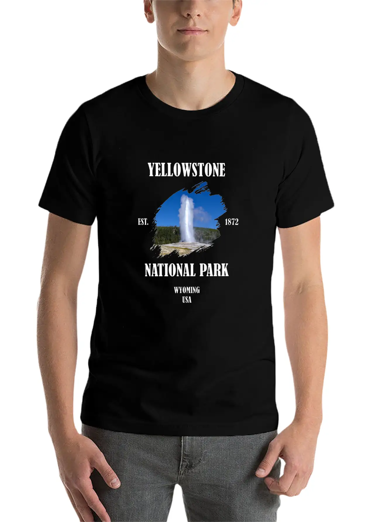 Yellowstone National Park Wyoming USA Geyser Bison Unisex Casual T-Shirt ��� Clean Design For Daily Comfort