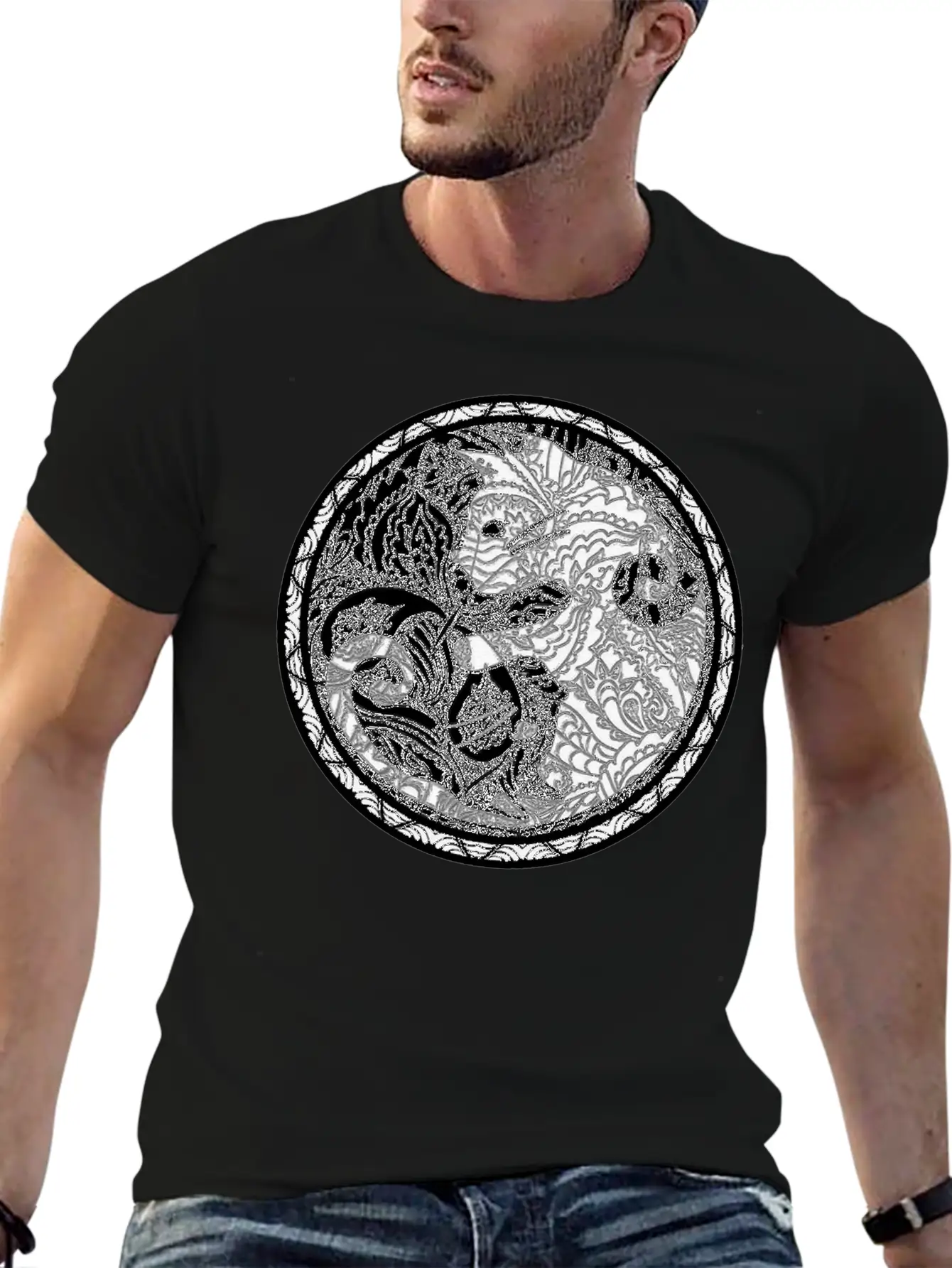 Yin Yang Cats Paisley Print T Shirt Essential Cotton Tee For Daily Outfits – Unisex Style