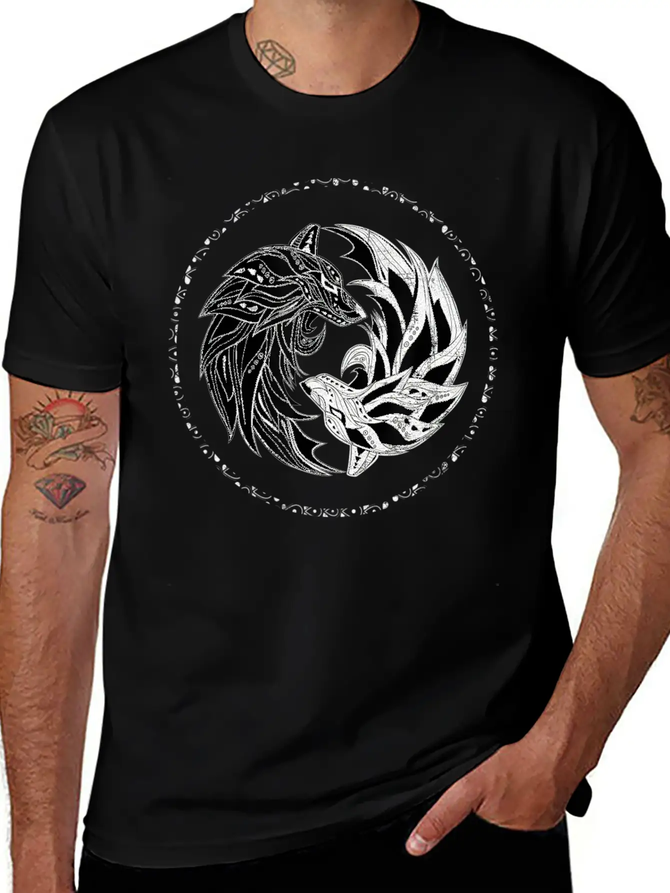 Yin Yang Wolves Wolf Yinyang Tai Chi Qi Gong Soft Cotton Short Sleeve Tee – Unisex Wardrobe Staple