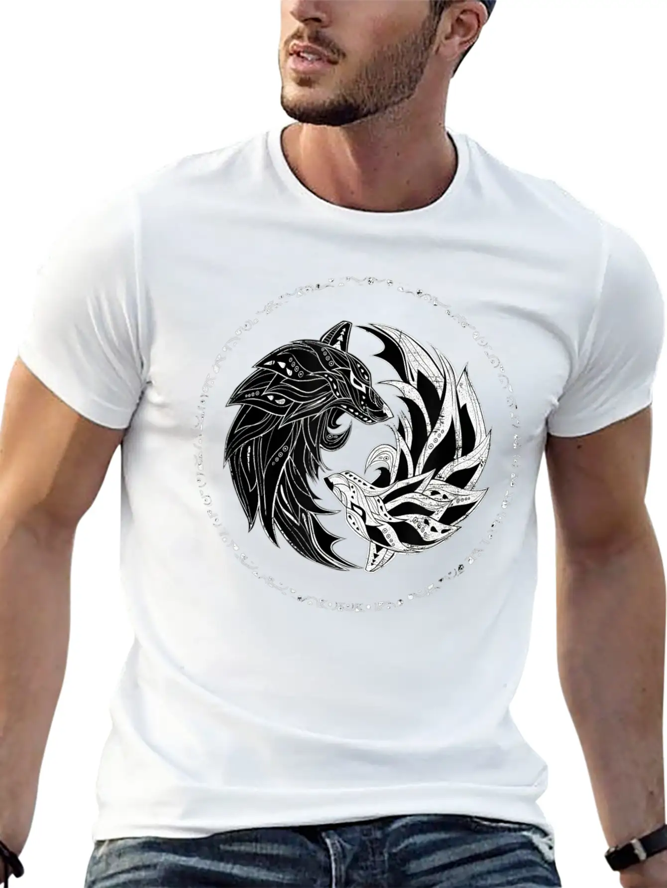 Yin Yang Wolves Wolf Yinyang Tai Chi Qi Gong Soft Cotton Short Sleeve Tee – Unisex Wardrobe Staple