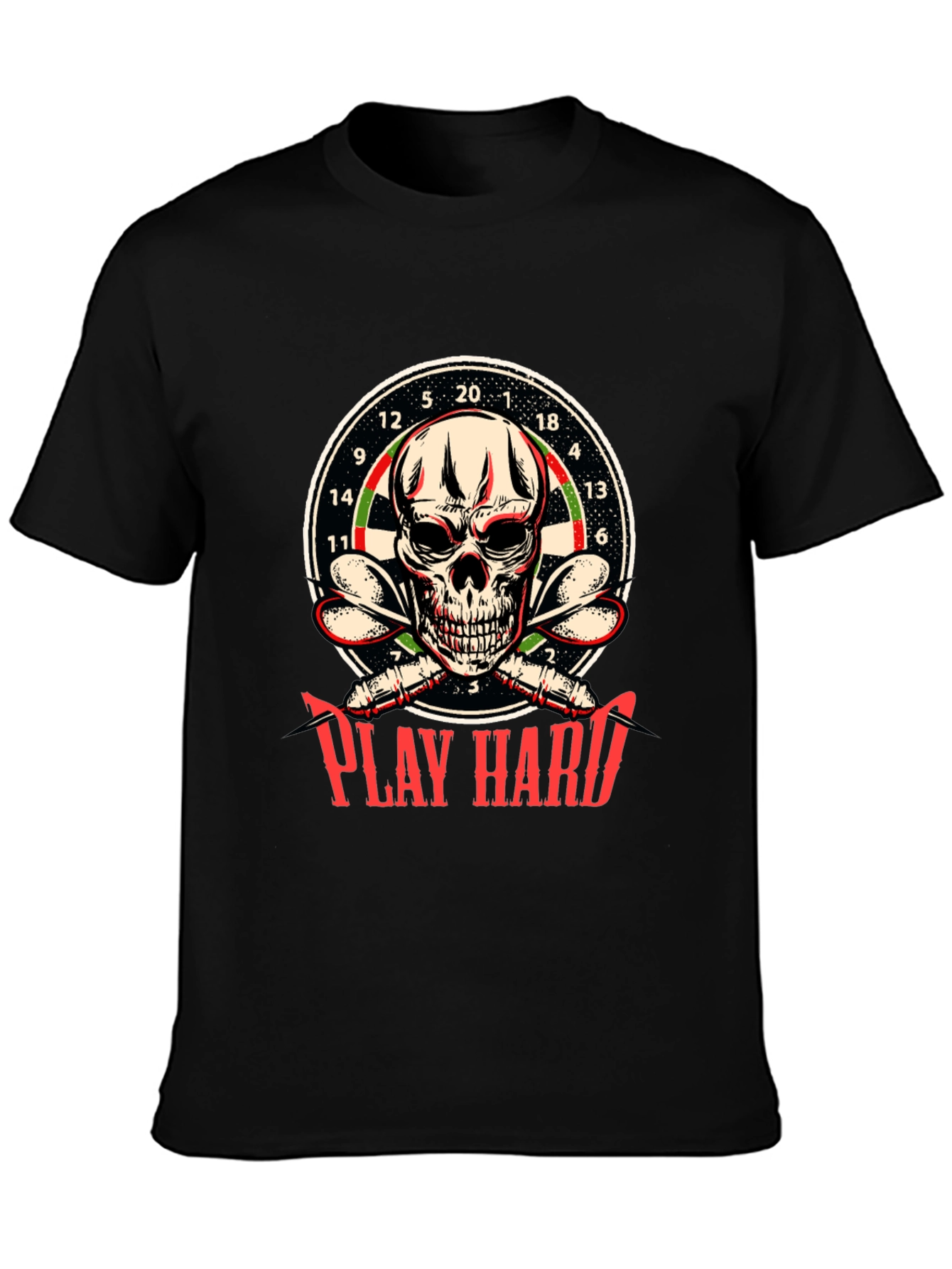 Play Hard Dart Skull Graphic T-Shirt
