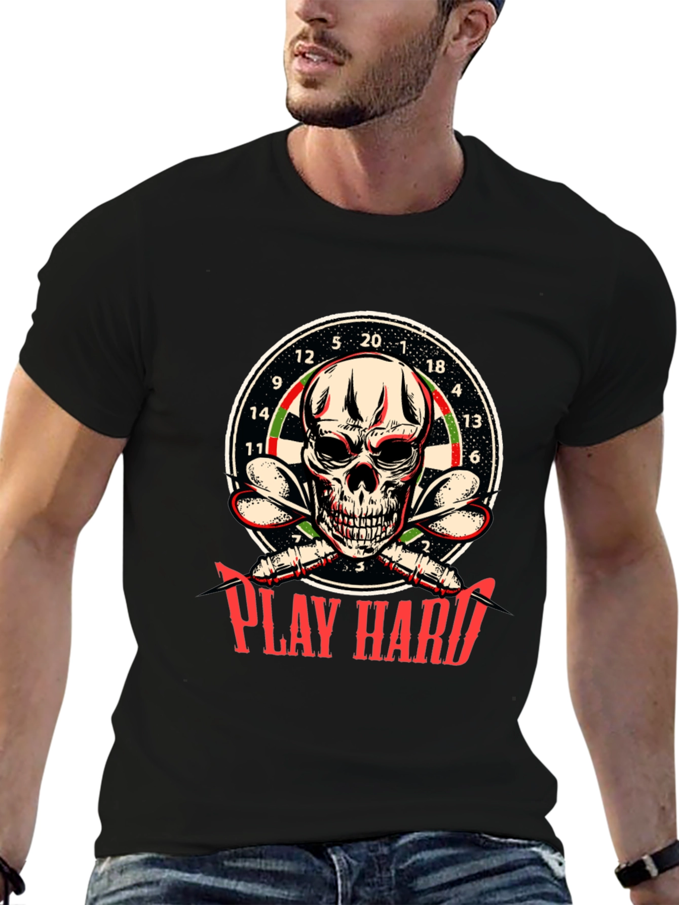 Play Hard Dart Skull Graphic T-Shirt