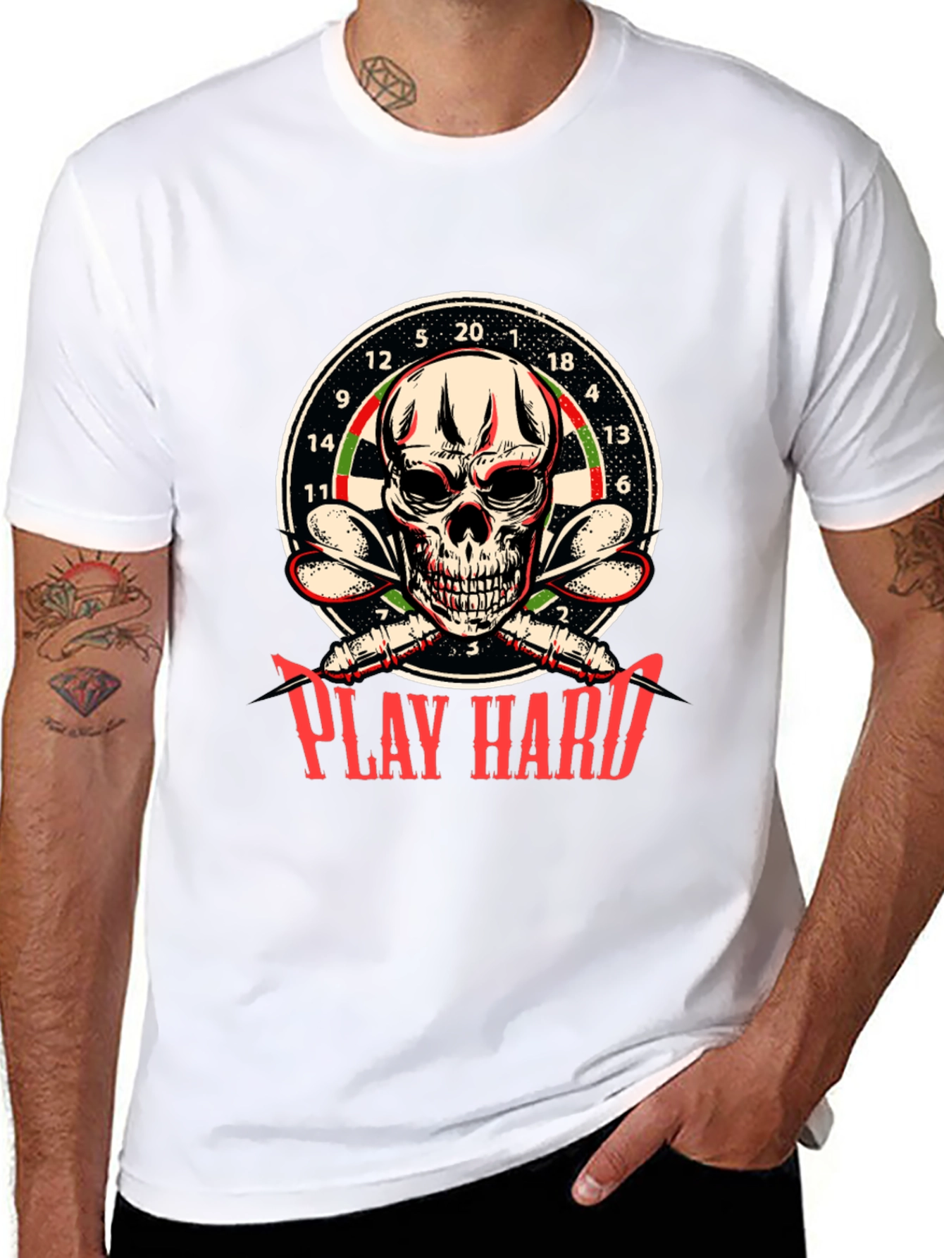 Play Hard Dart Skull Graphic T-Shirt
