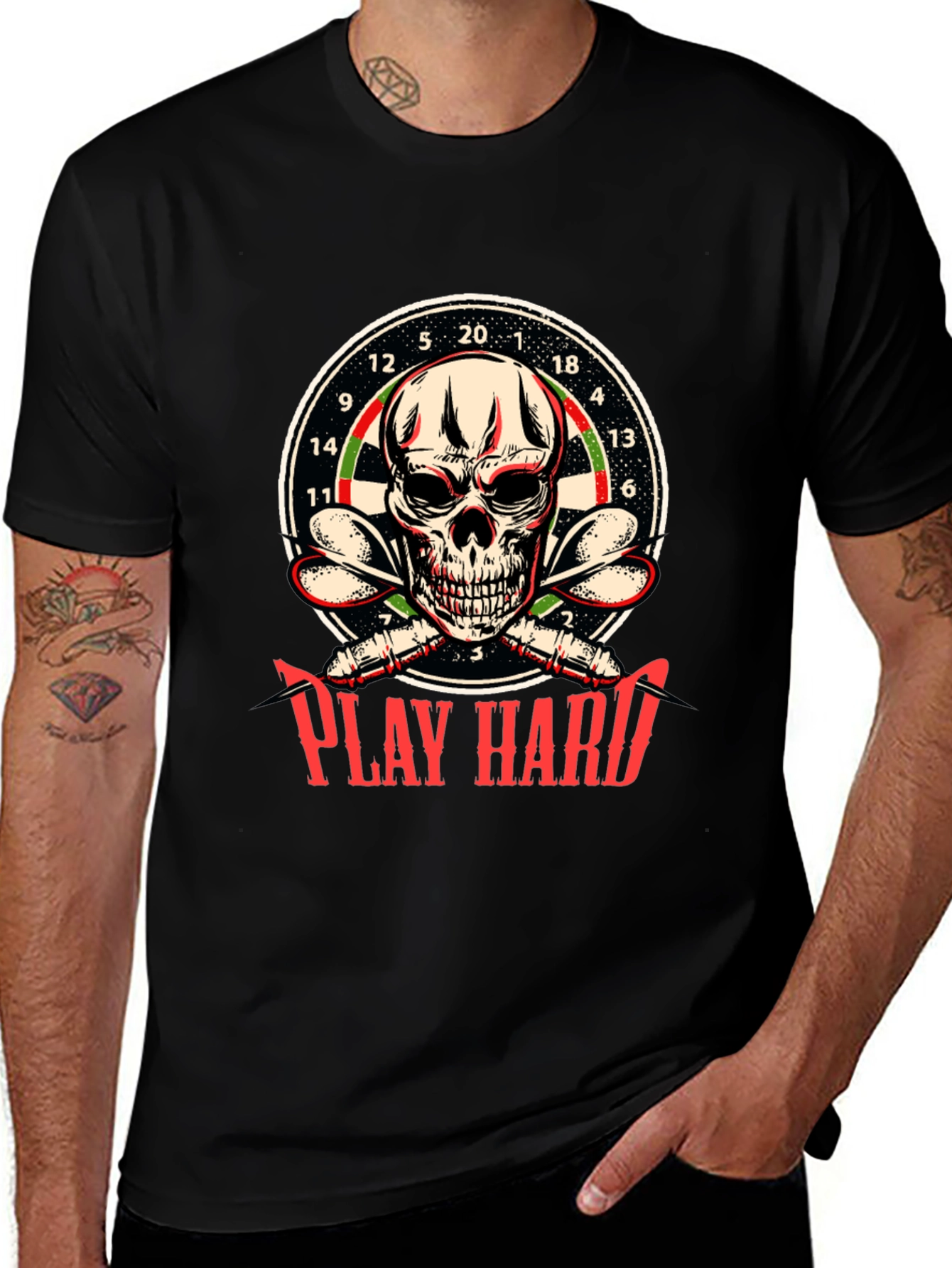 Play Hard Dart Skull Graphic T-Shirt