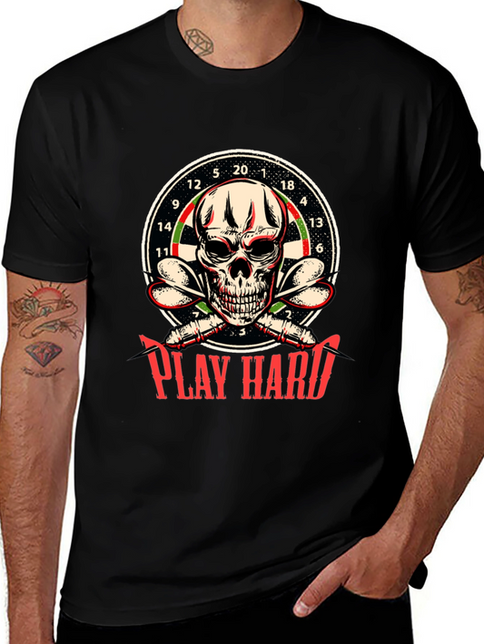Play Hard Dart Skull Graphic T-Shirt