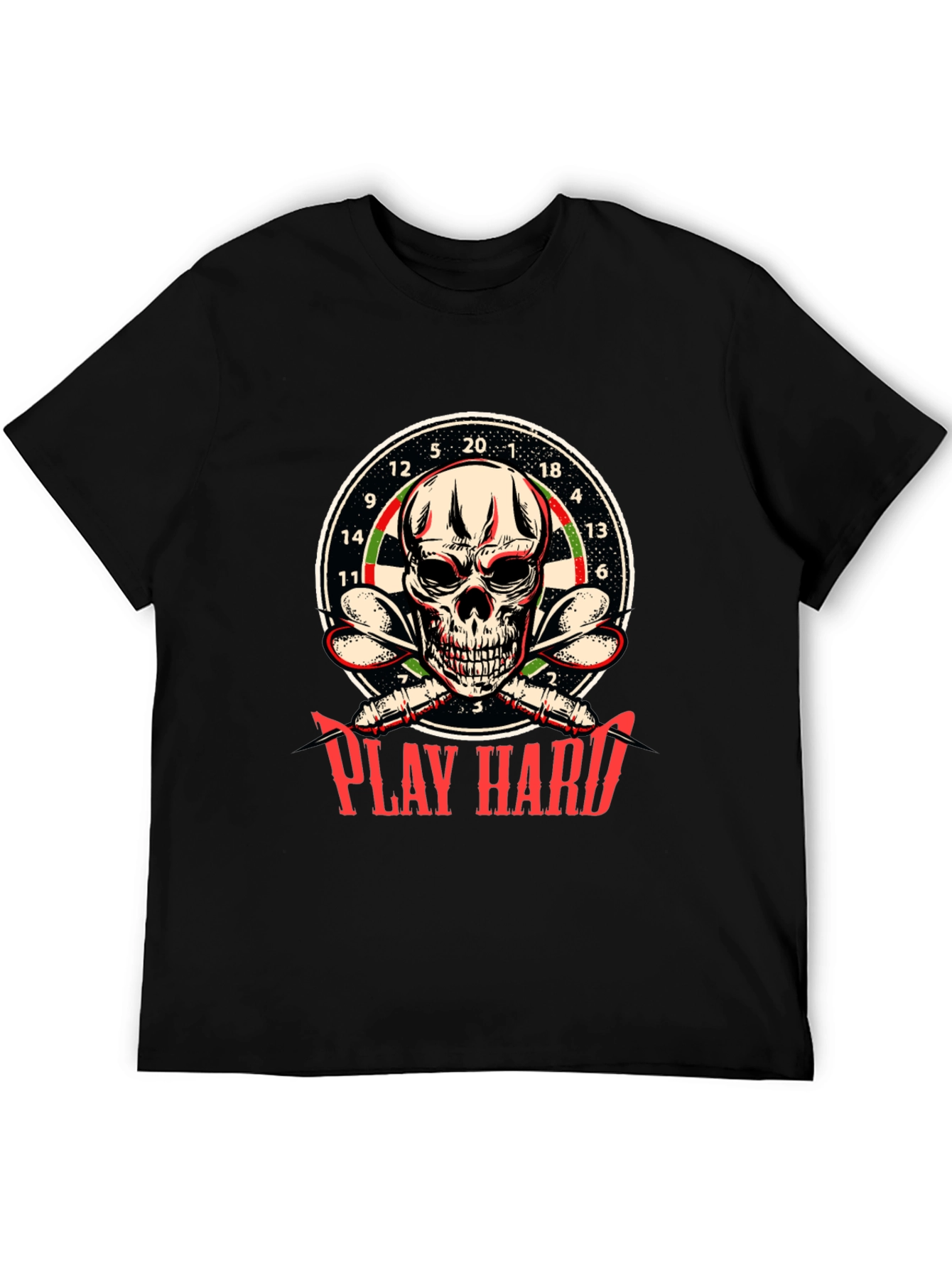 Play Hard Dart Skull Graphic T-Shirt