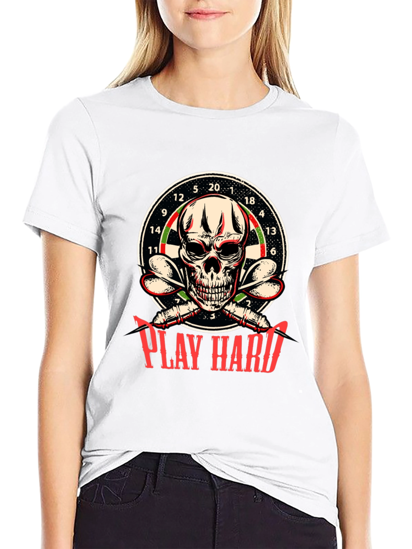 Play Hard Dart Skull Graphic T-Shirt