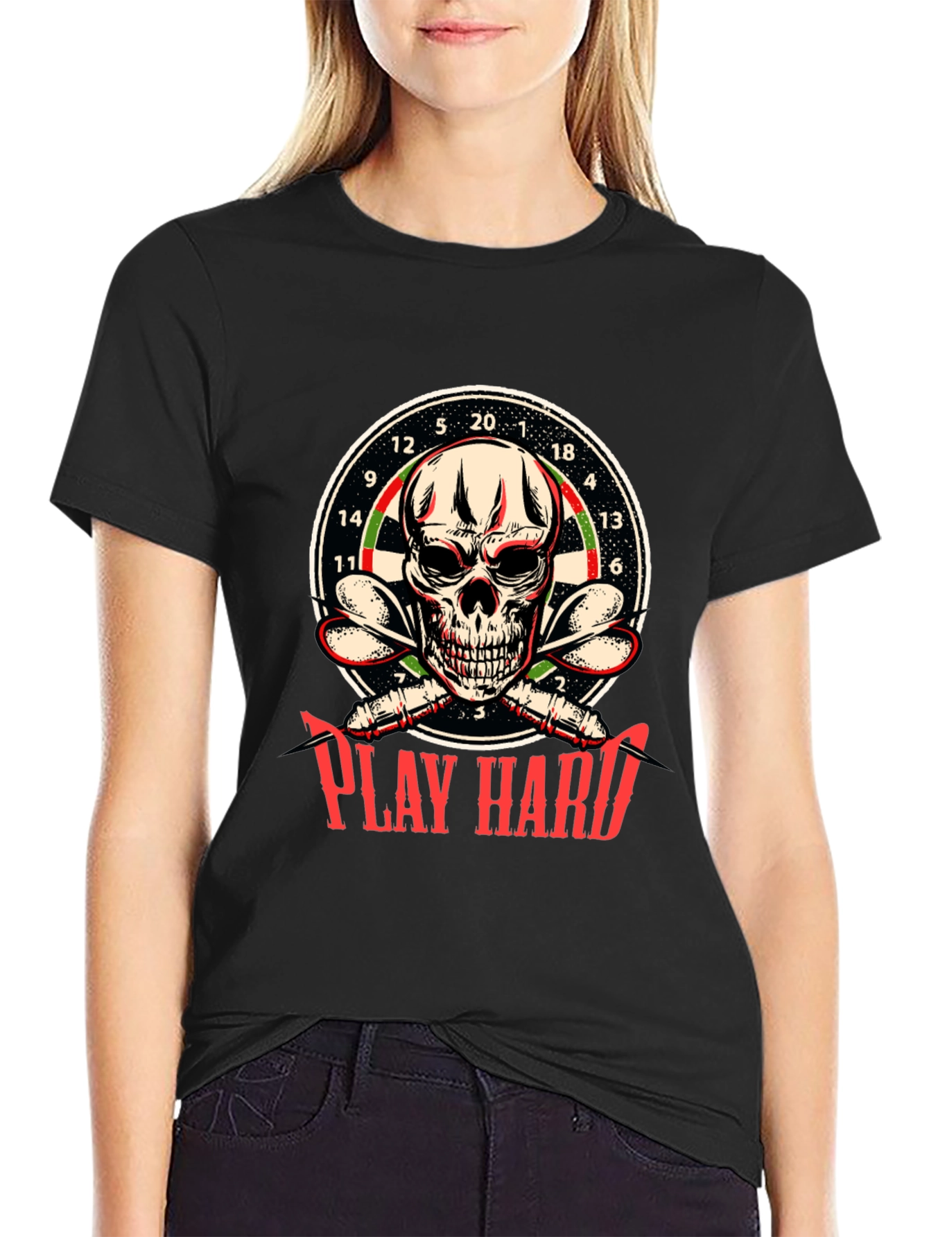 Play Hard Dart Skull Graphic T-Shirt